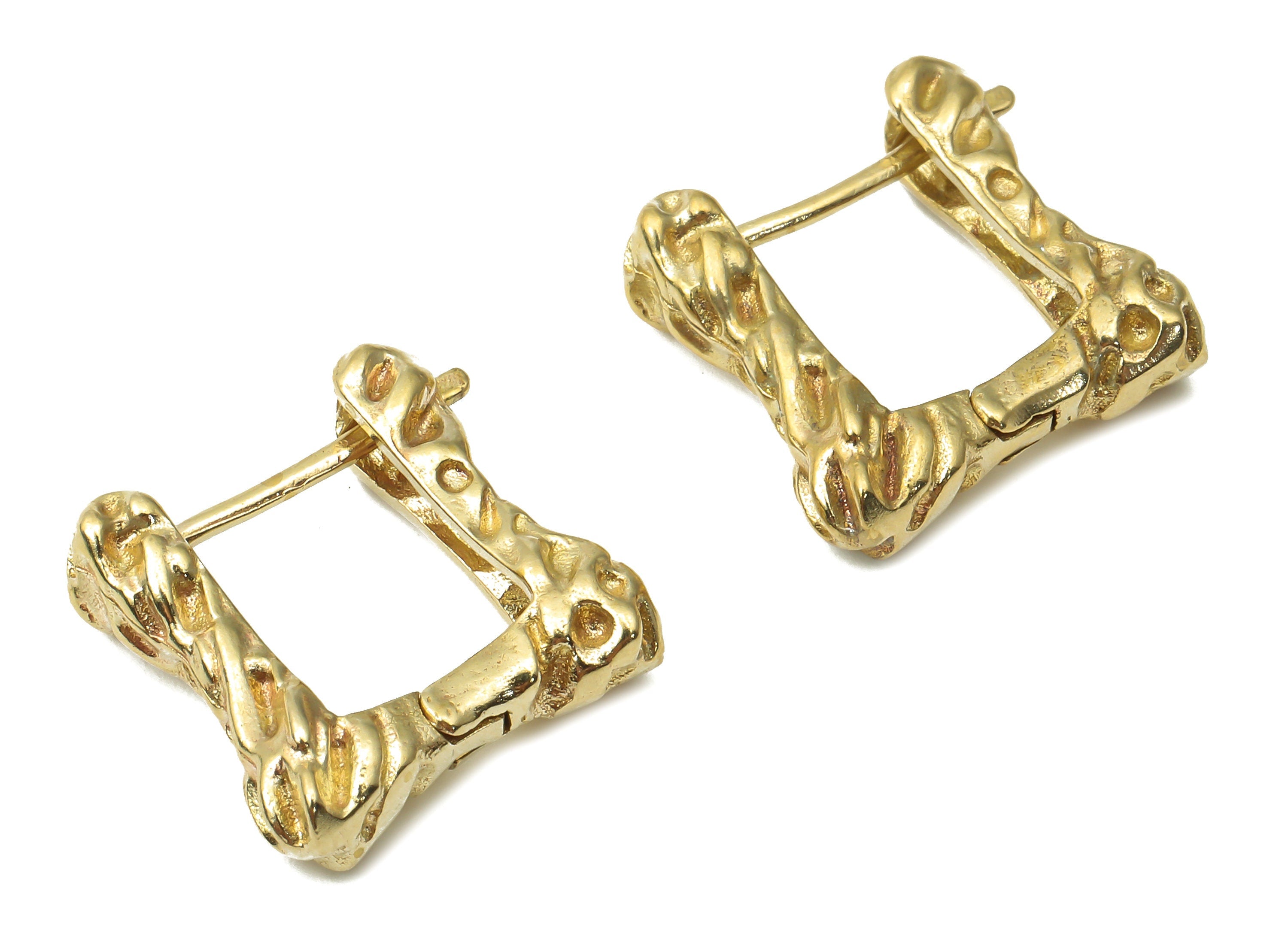 Brass Rectangle Stud Earrings - Raw Brass Textured Earrings - Geometric Hoop Earrings - Jewelry Making Supplies -16.74x16.67x3.3mm- PP7542 - DOMEDBAZAAR