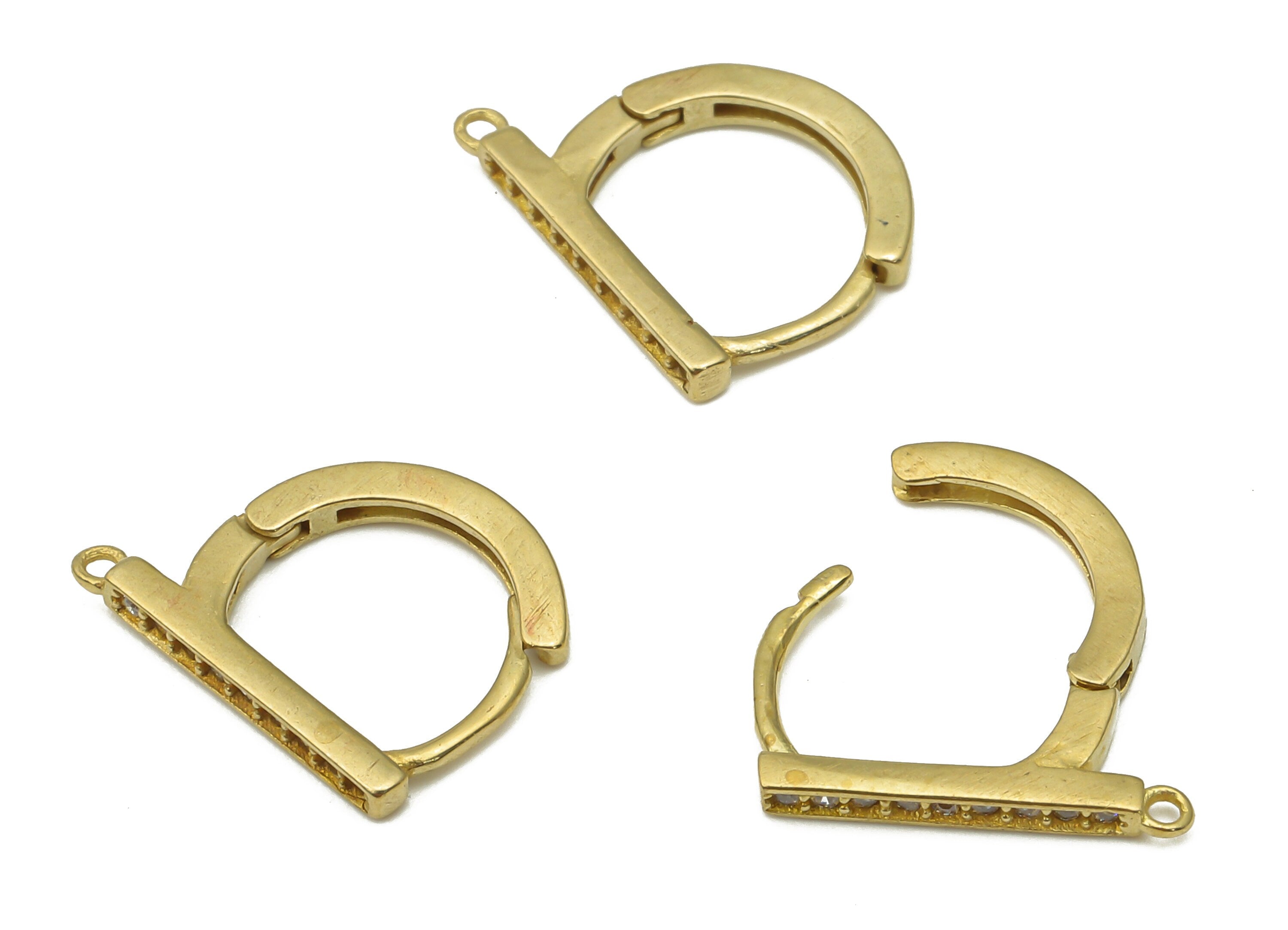 Raw Brass Bar Stud Earrings - Brass Round Earrings Stud with Zircons - Earring Findings - Jewelry Making Supplies - 12.7x10x1.26mm - PP7543 - DOMEDBAZAAR