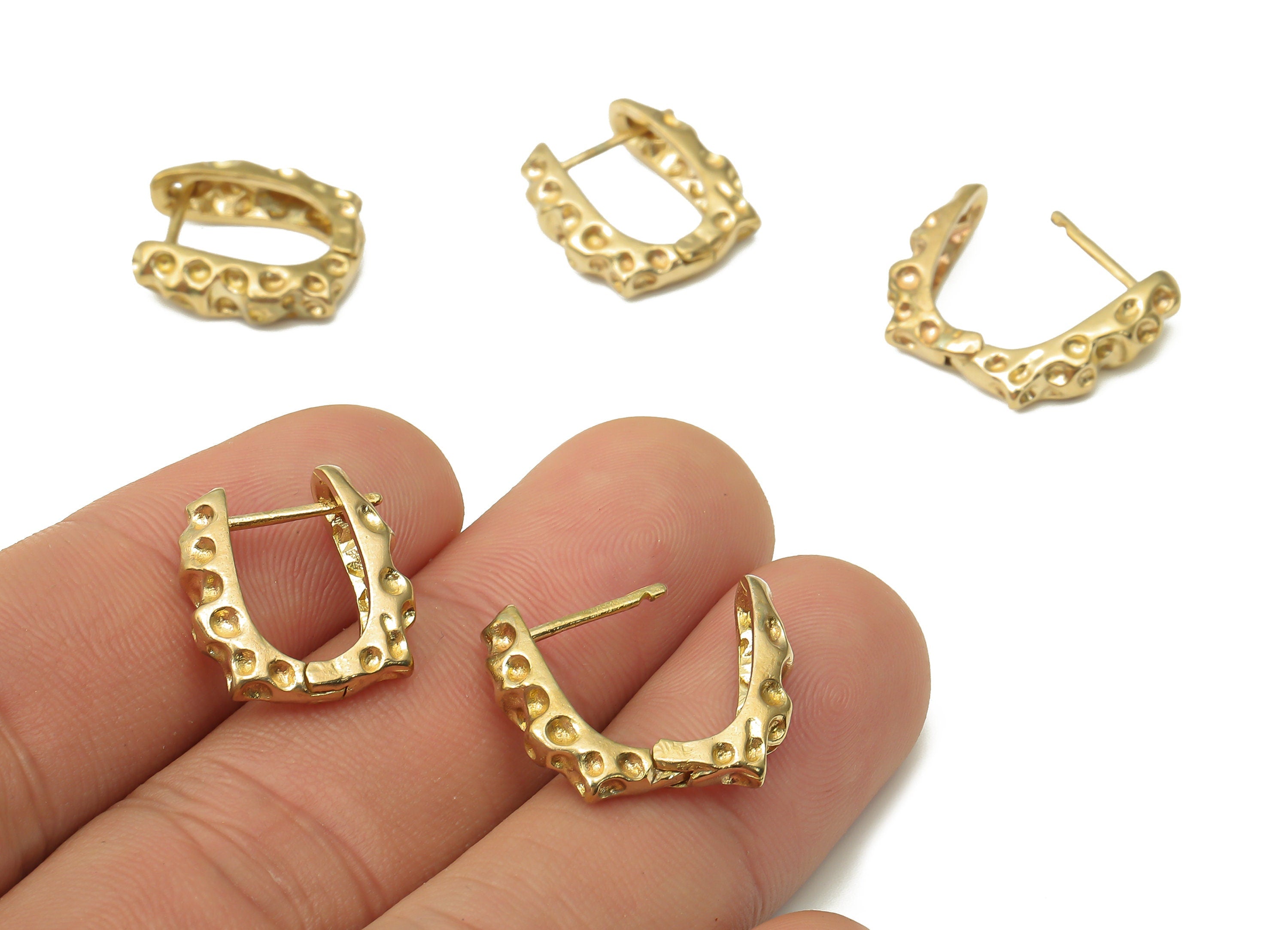 Brass Rectangle Stud Earrings - Raw Brass Textured Earrings - Geometric Hoop Earrings - Jewelry Making Supplies -16.8x15.07x3.2mm- PP7548 - DOMEDBAZAAR