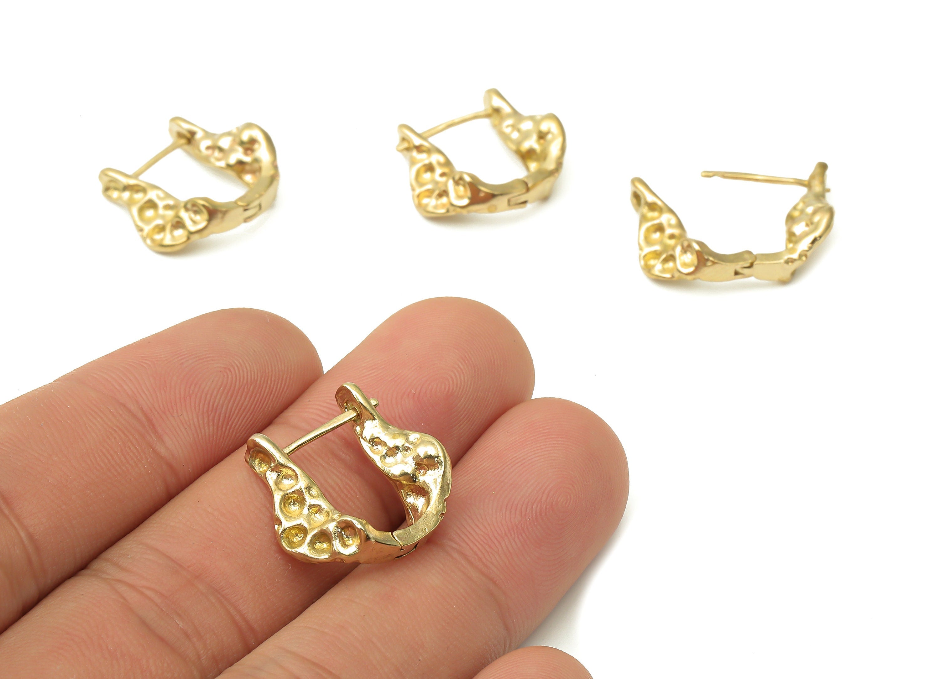 Brass U Shaped Stud Earrings - Raw Brass Textured Earrings - Geometric Hoop Earrings - Jewelry Making Supplies -19.1x18.08x2.08mm- PP7550 - DOMEDBAZAAR