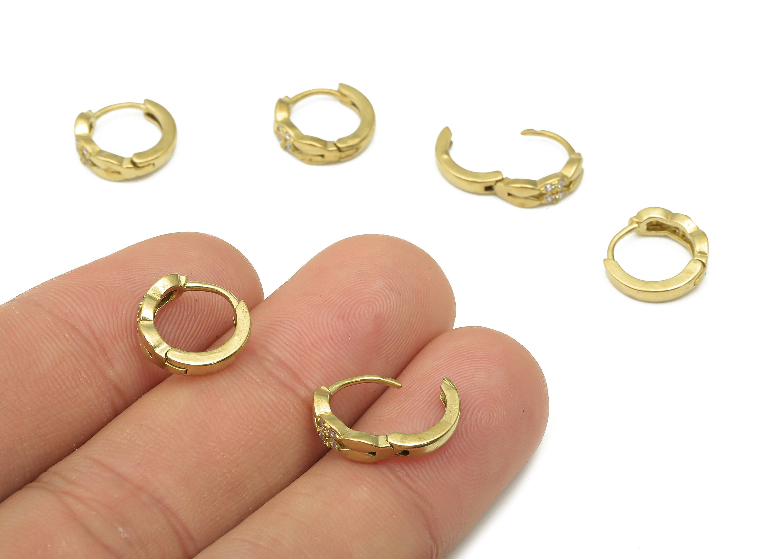 Brass Round Hoop Earrings - Raw Brass Hoops Huggie with Zircon -Dainty Hoop Earrings - Jewelry Making Supplies -11.77x11.77x1.78mm- PP7555 - DOMEDBAZAAR