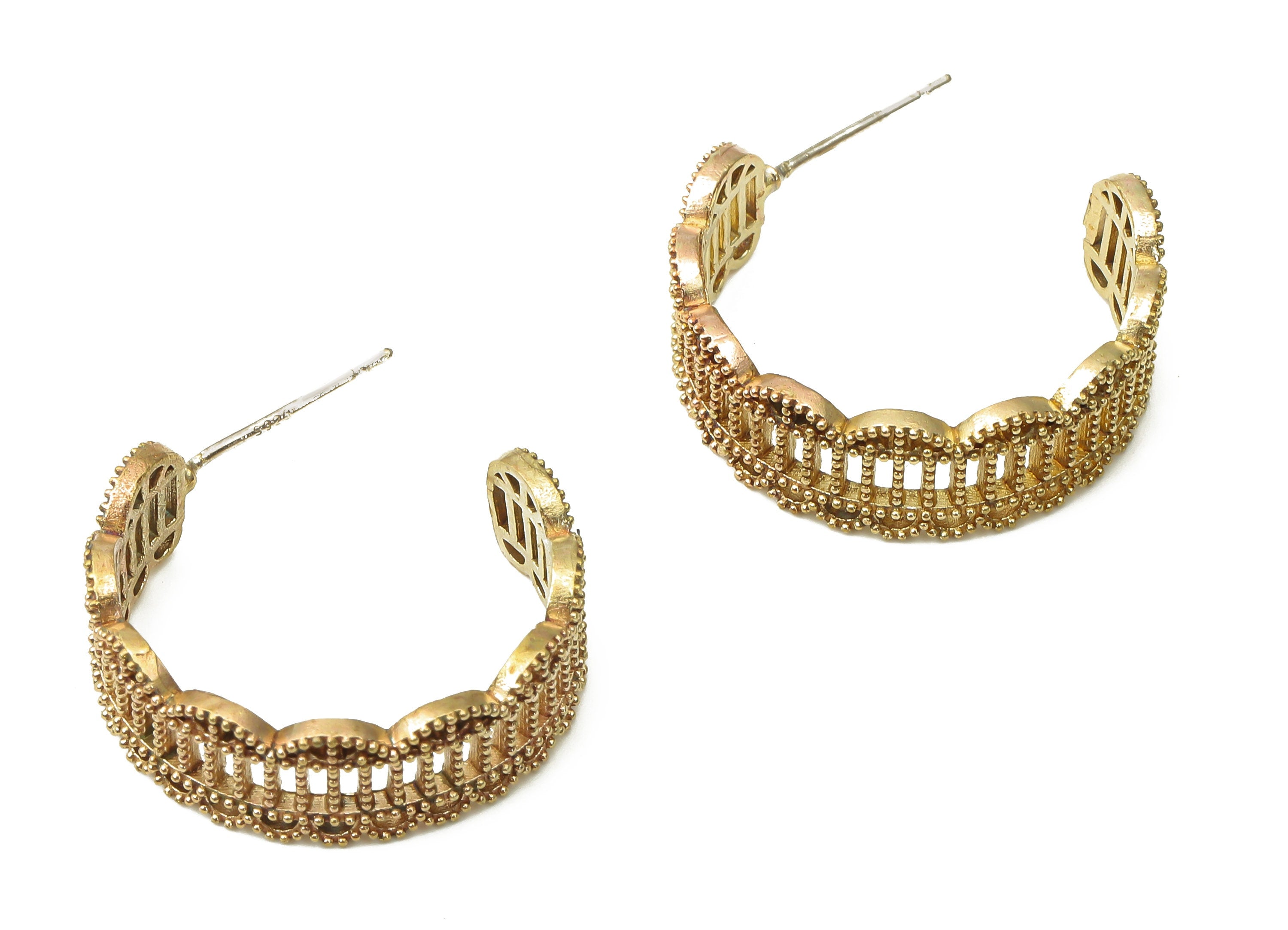 Brass C Open Hoop Earring Stud - Raw Brass C Hoop Earring Post - Open Hoop Stud Earring - 925 Silver Needle Stud -22.5x18.93x1.64mm- PP7559 - DOMEDBAZAAR