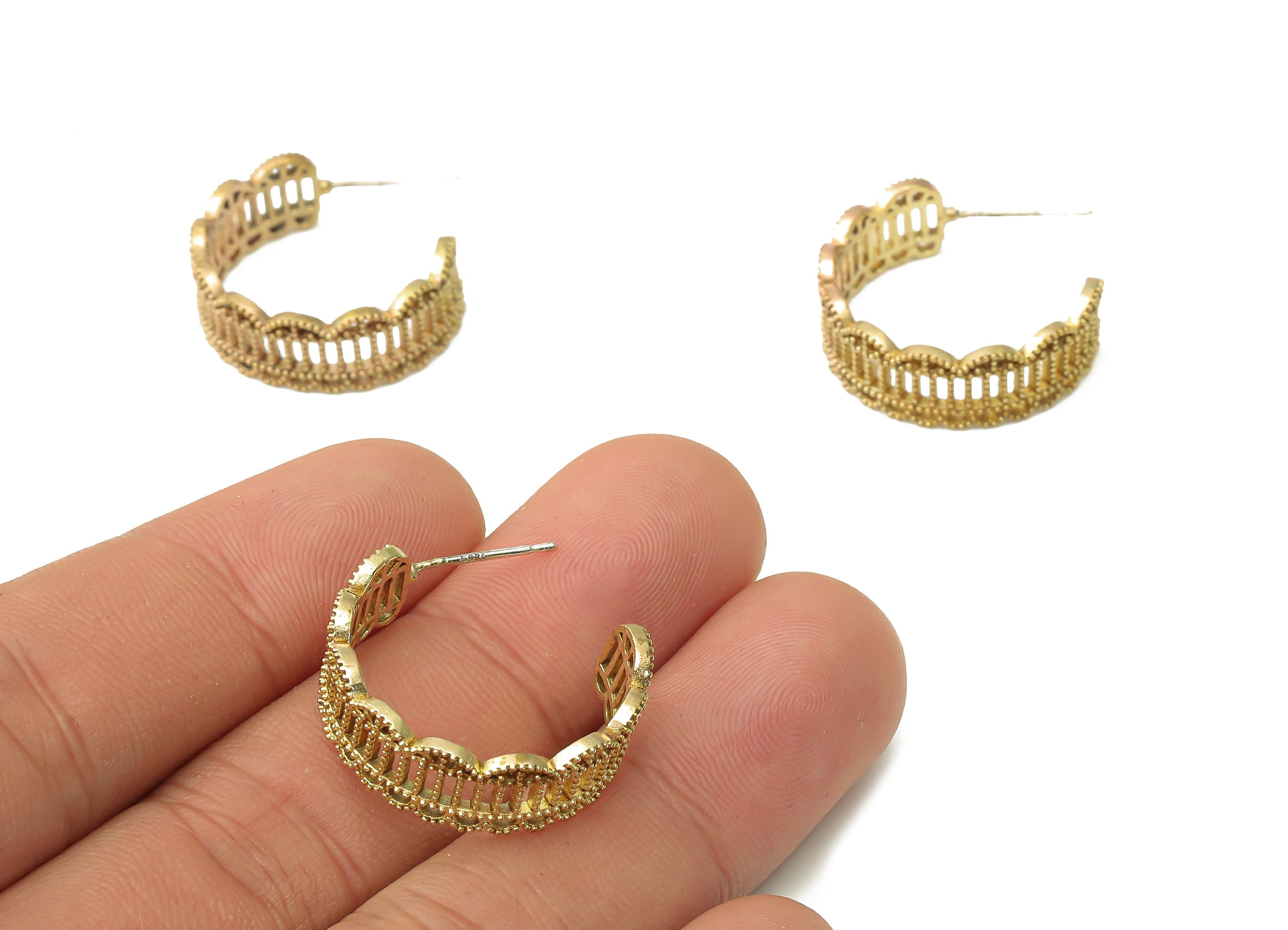 Brass C Open Hoop Earring Stud - Raw Brass C Hoop Earring Post - Open Hoop Stud Earring - 925 Silver Needle Stud -22.5x18.93x1.64mm- PP7559 - DOMEDBAZAAR