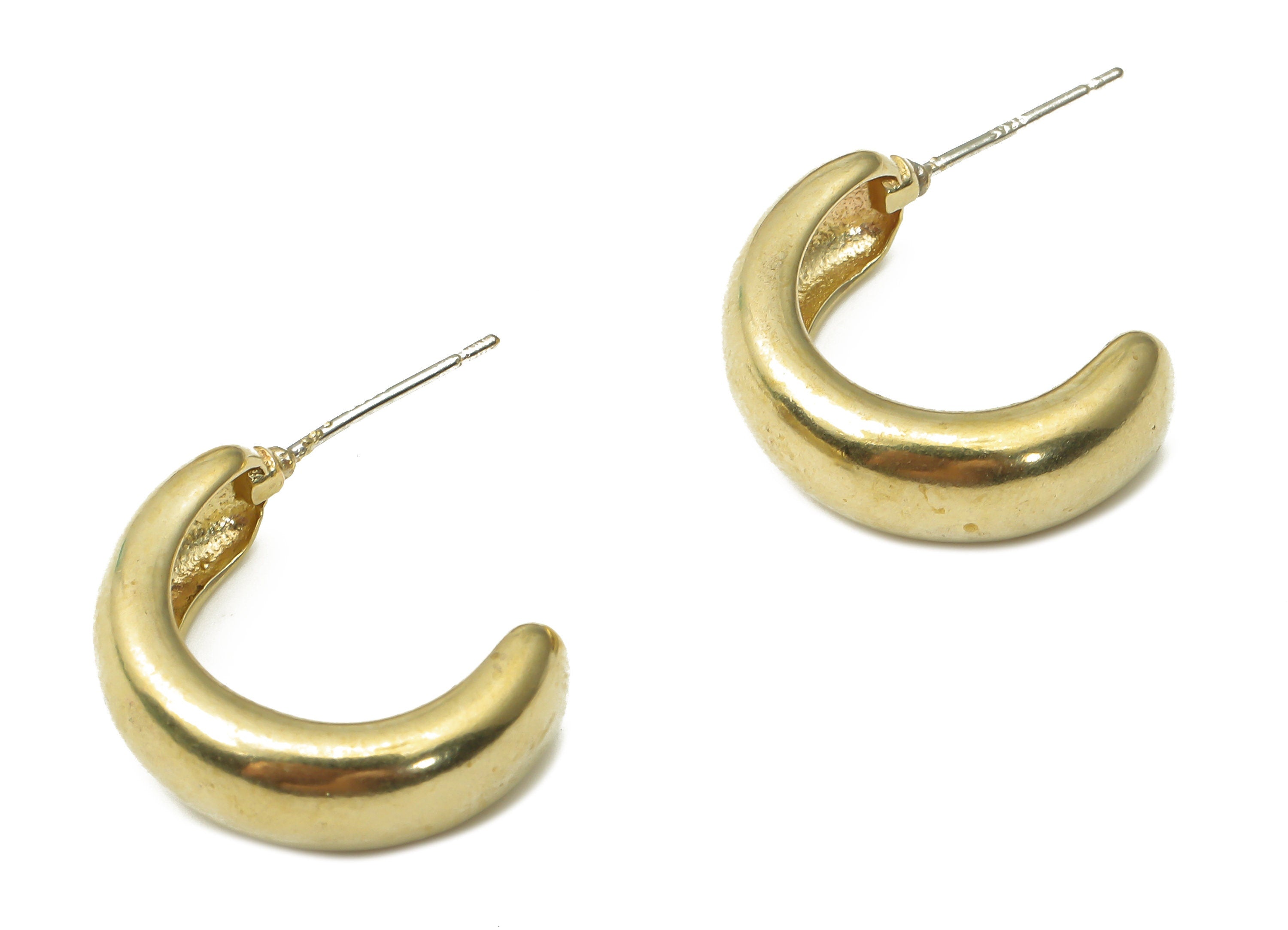 Brass C Open Hoop Earring Stud - Raw Brass C Hoop Earring Post - Open Hoop Stud Earring - 925 Silver Needle Stud -20.56x16.89x3.5mm- PP7562 - DOMEDBAZAAR