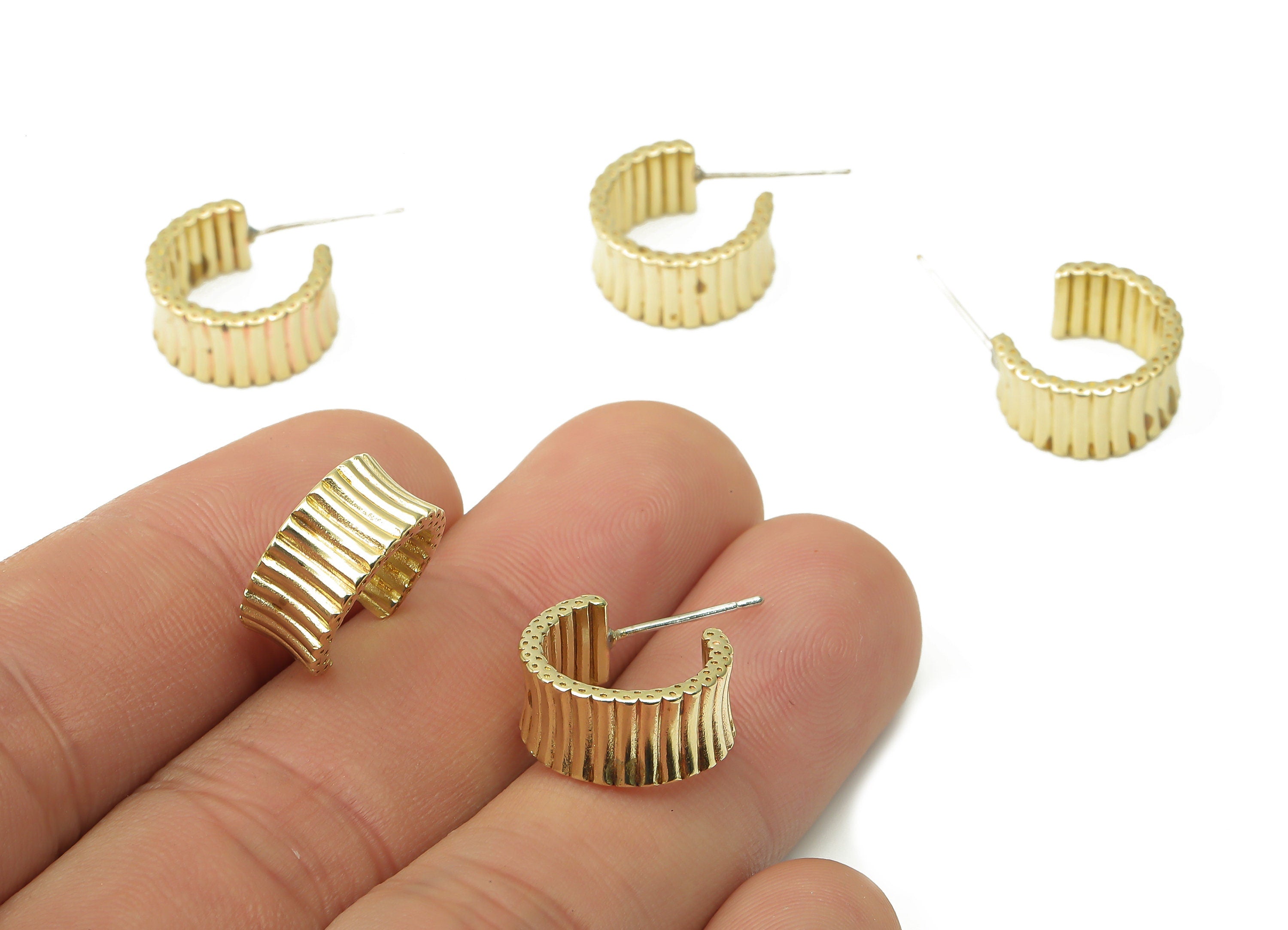 Brass C Open Hoop Earring Stud - Raw Brass C Hoop Earring Post - Open Hoop Stud Earring -13.84x12.54x1.78mm- PP7564 - DOMEDBAZAAR