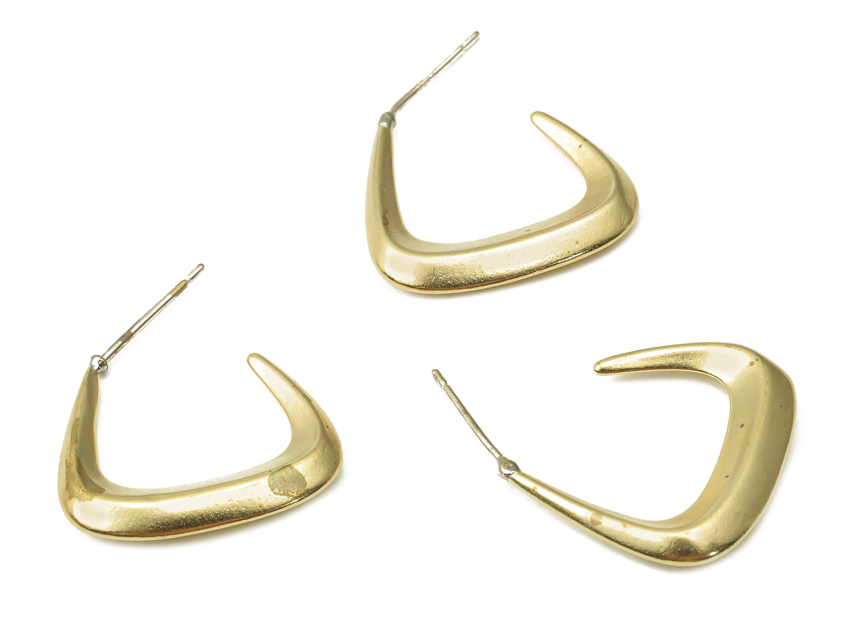 Brass Geometric Stud Earrings - Raw Brass Rectangle Post Earrings - 925 Silver Needle - Jewelry Making Supplies - 21.55x20.6x3.32mm - PP7569 - DOMEDBAZAAR