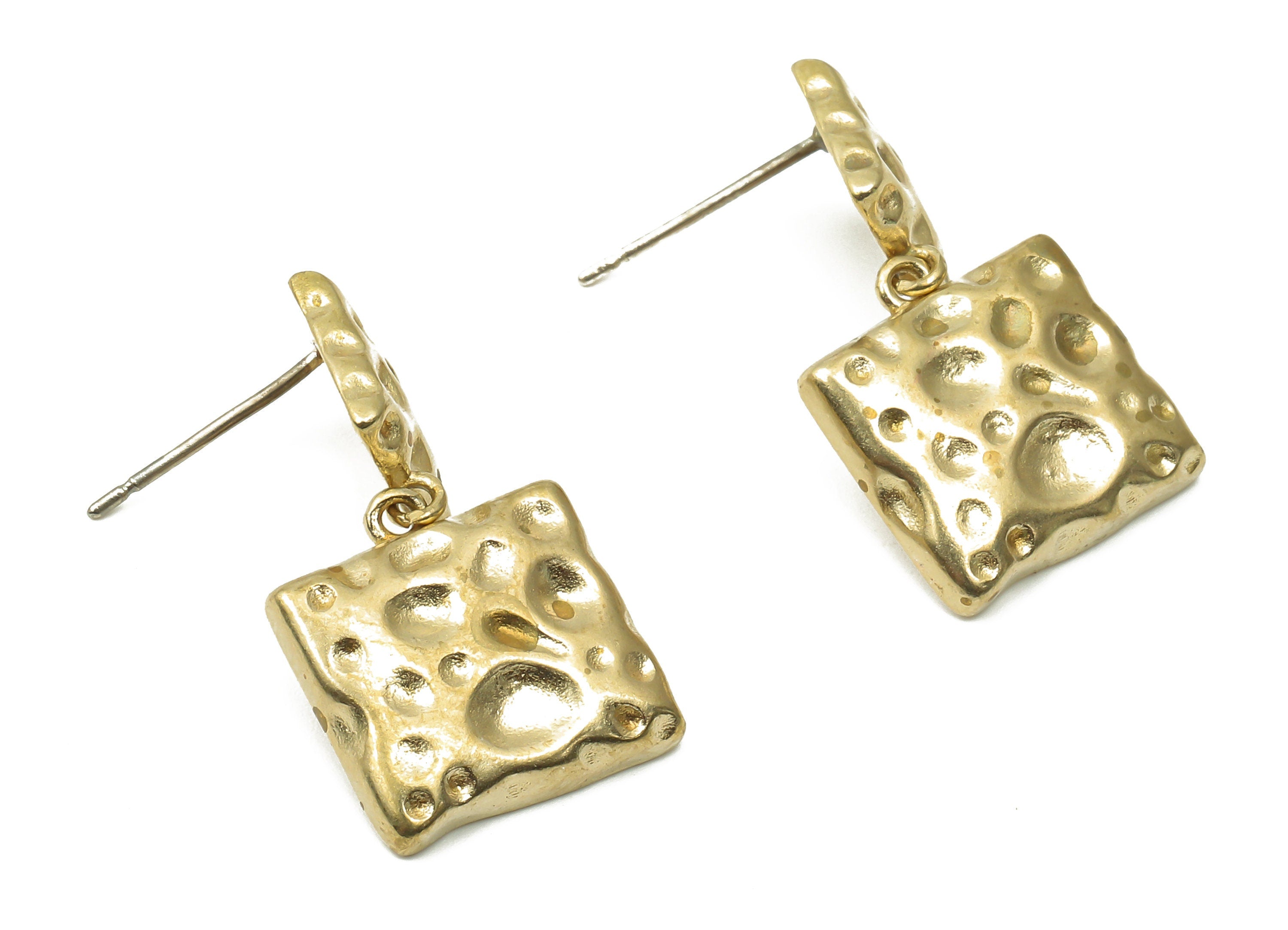 Brass Dangle Stud Earrings - Raw Brass Rectangle Post Earrings - 925 Silver Needle Stud - Jewelry Making Supplies - 24.3x13.6x2.33mm- PP7572 - DOMEDBAZAAR