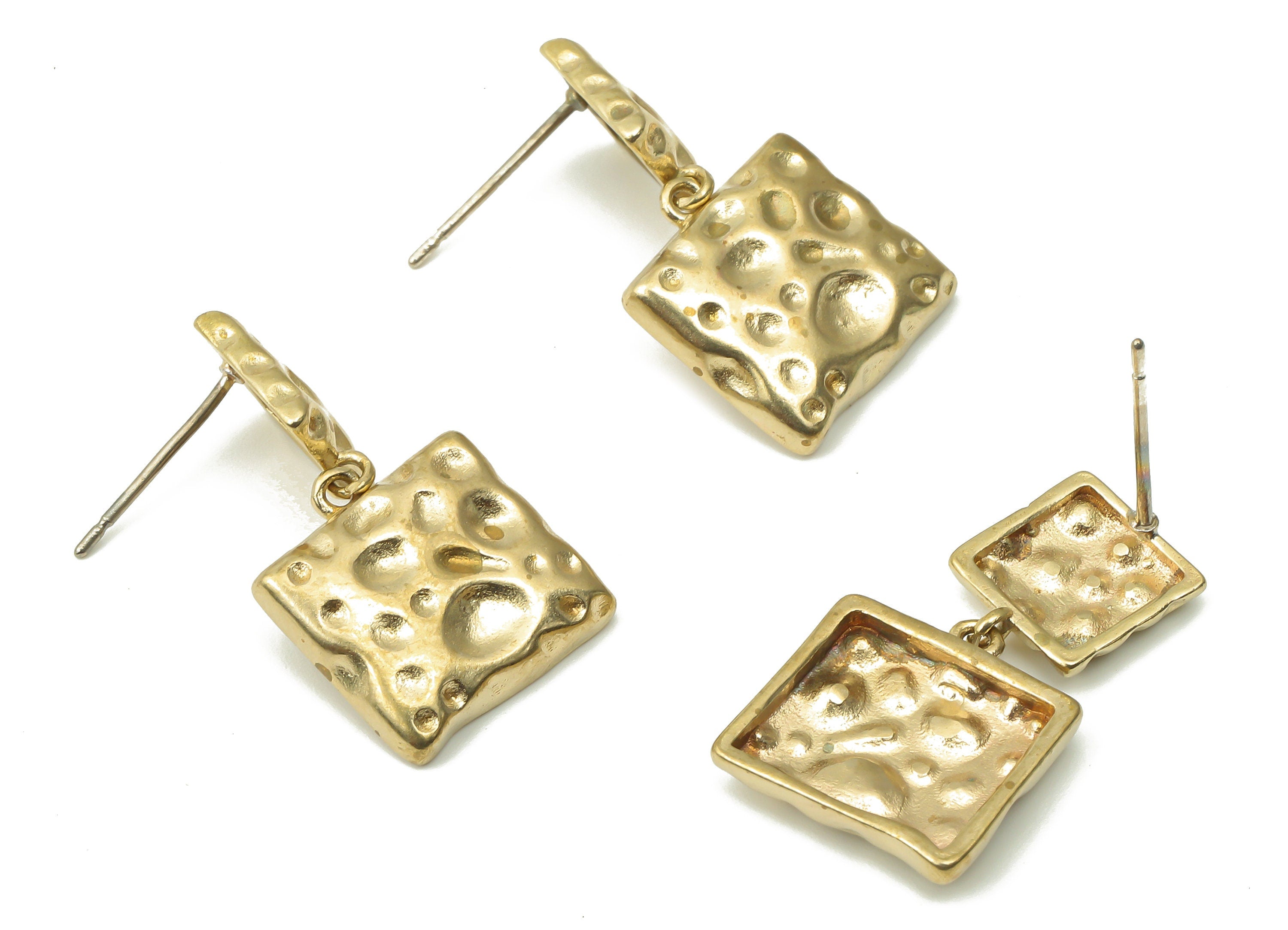 Brass Dangle Stud Earrings - Raw Brass Rectangle Post Earrings - 925 Silver Needle Stud - Jewelry Making Supplies - 24.3x13.6x2.33mm- PP7572 - DOMEDBAZAAR
