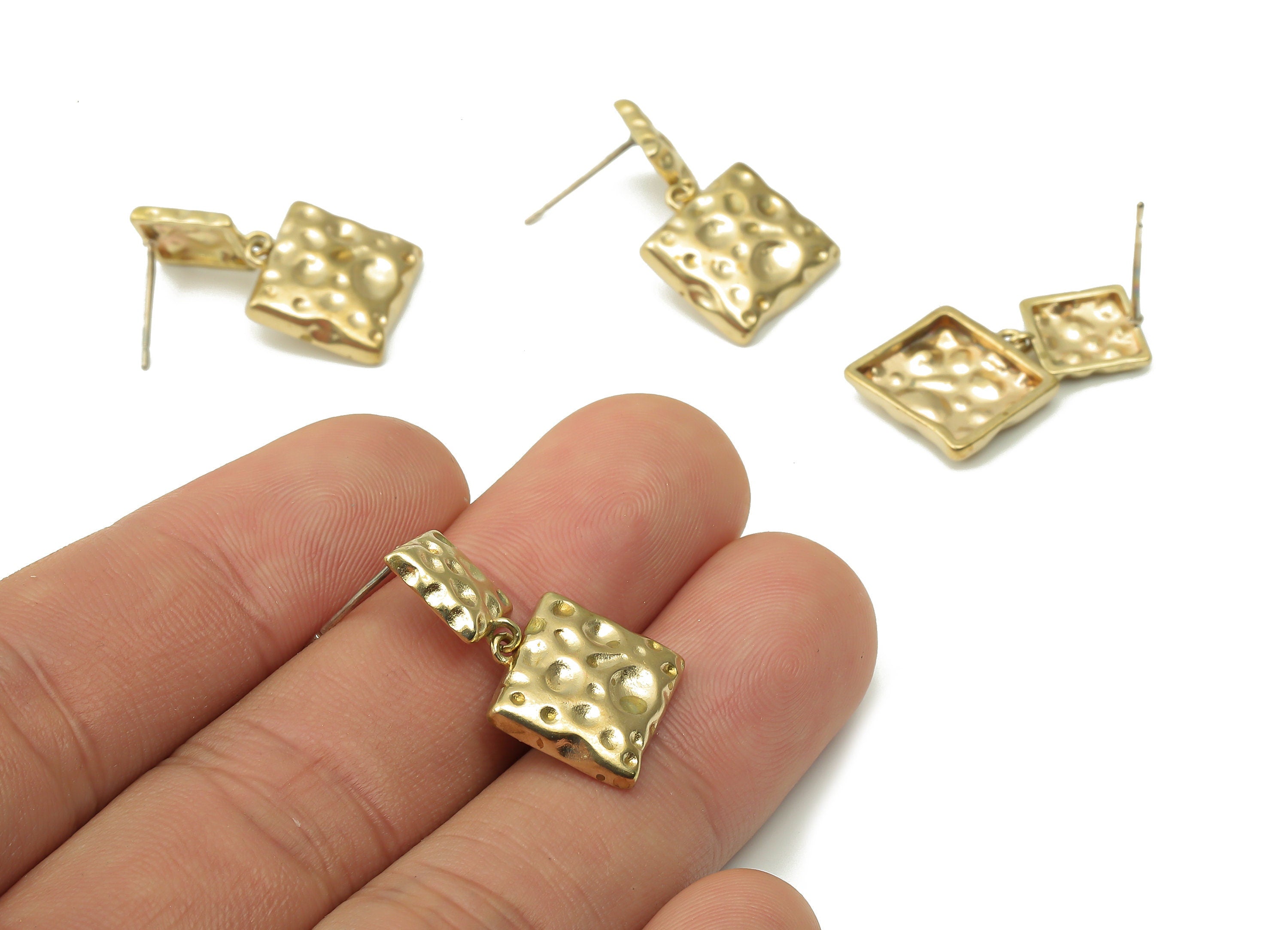 Brass Dangle Stud Earrings - Raw Brass Rectangle Post Earrings - 925 Silver Needle Stud - Jewelry Making Supplies - 24.3x13.6x2.33mm- PP7572 - DOMEDBAZAAR