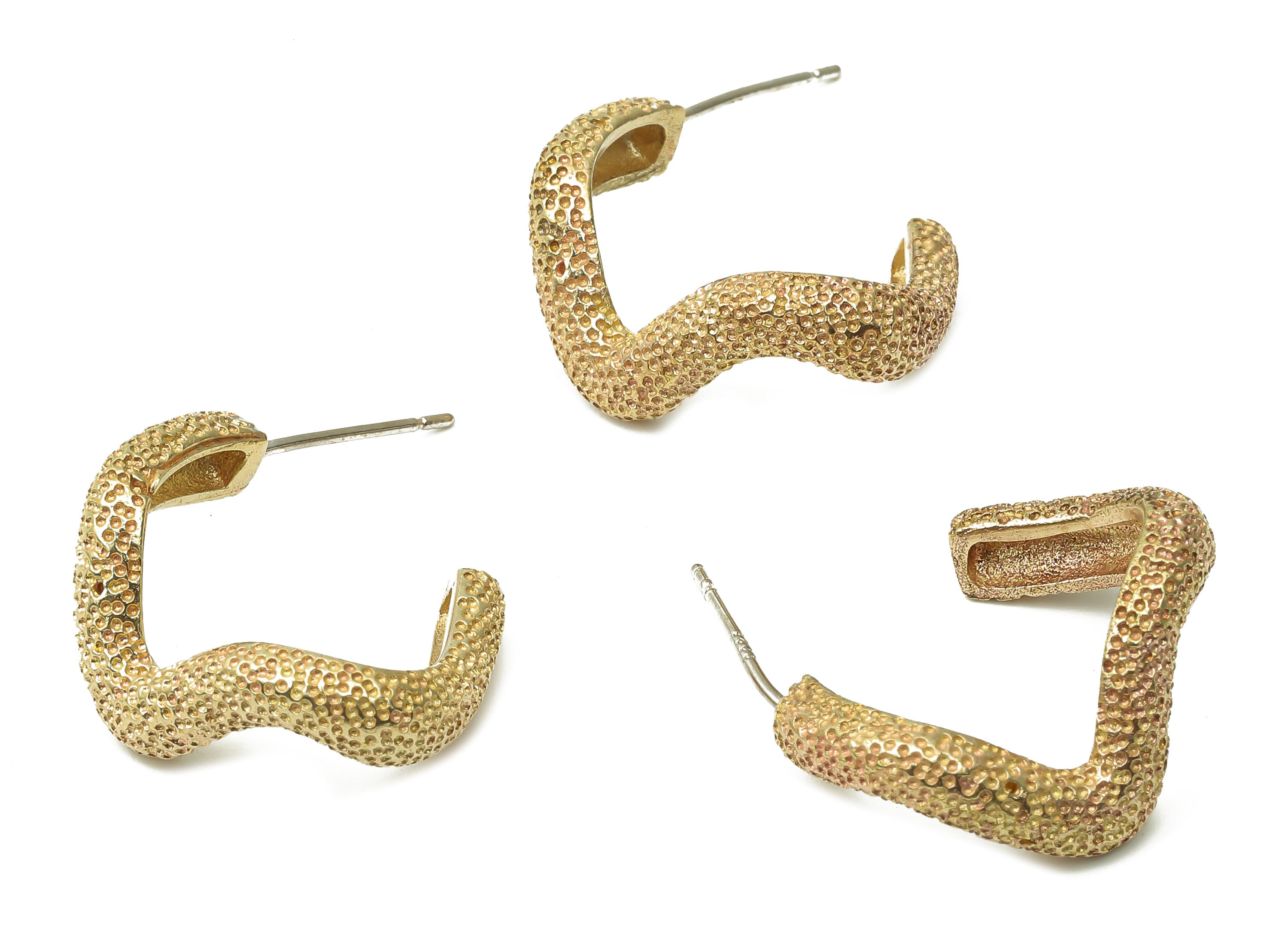 Raw Brass Wavy Earring Stud - Brass Textured Wavy Earring Post - Brass 925 Silver Needle stud - Earring Findings -20.98x15.95x2.46mm- PP7574 - DOMEDBAZAAR
