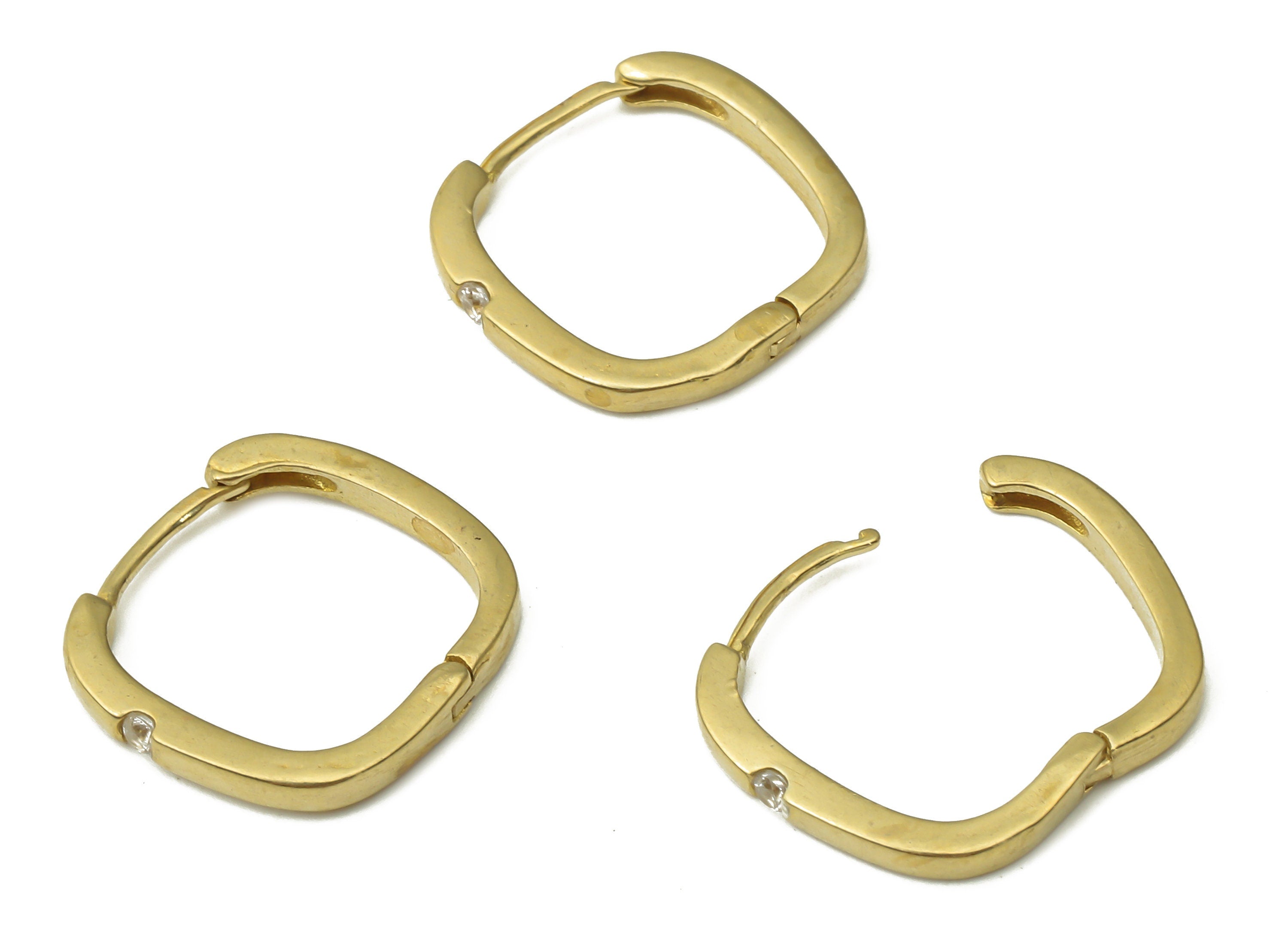 Brass Huggie Hoop Earrings - Brass Geometric Hoop Earring - Brass Square Earring with Zircons - Jewelry Supplies -14.84x14.33x1.38mm- PP7581 - DOMEDBAZAAR