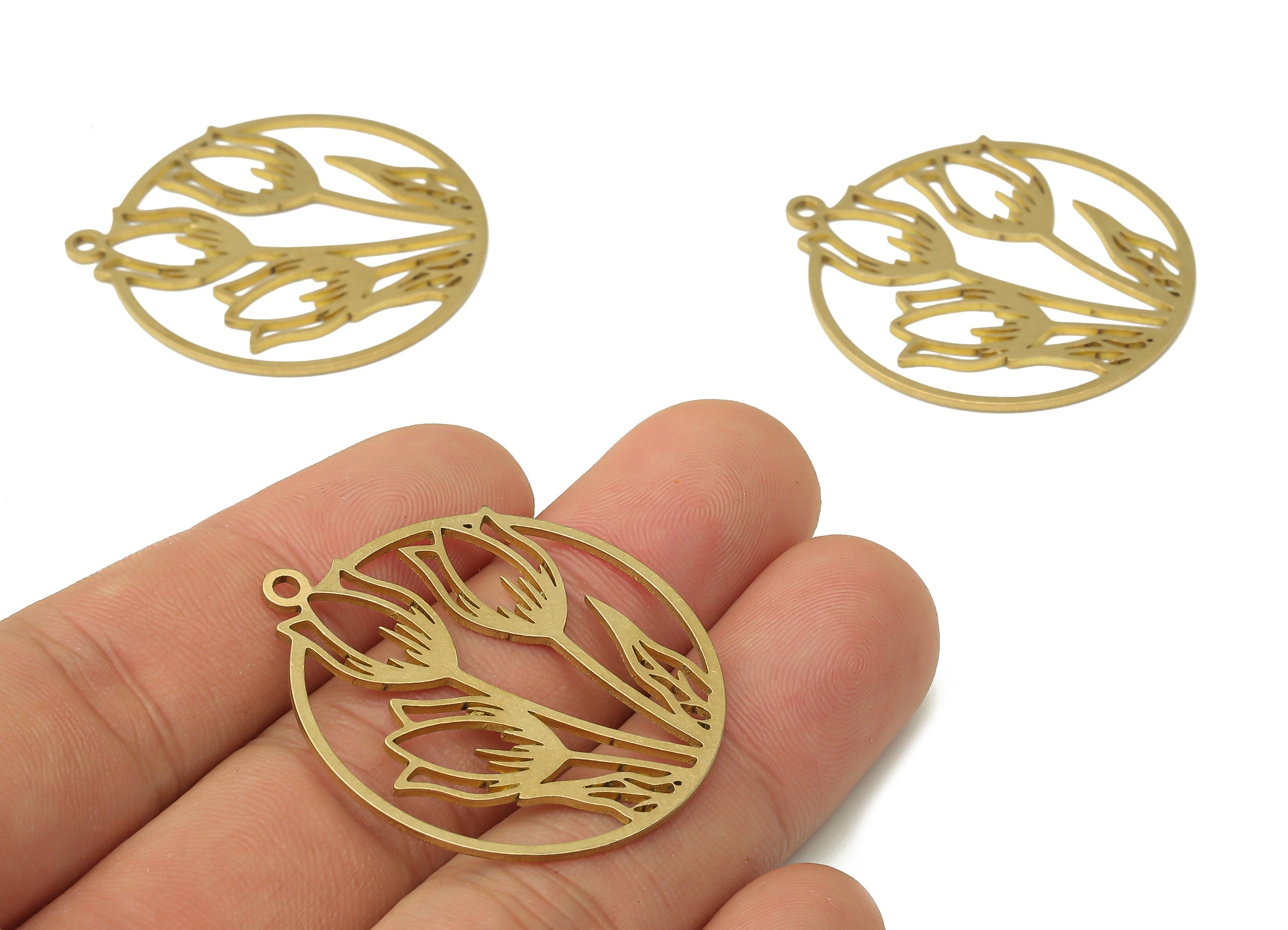 Raw Brass Rose Flower Earrings Charm - Brass Round Flower Laser Cut Pendants Charm - Jewelry Making Supplies - 37.82x33.85x0.85mm - PPA3883 - DOMEDBAZAAR