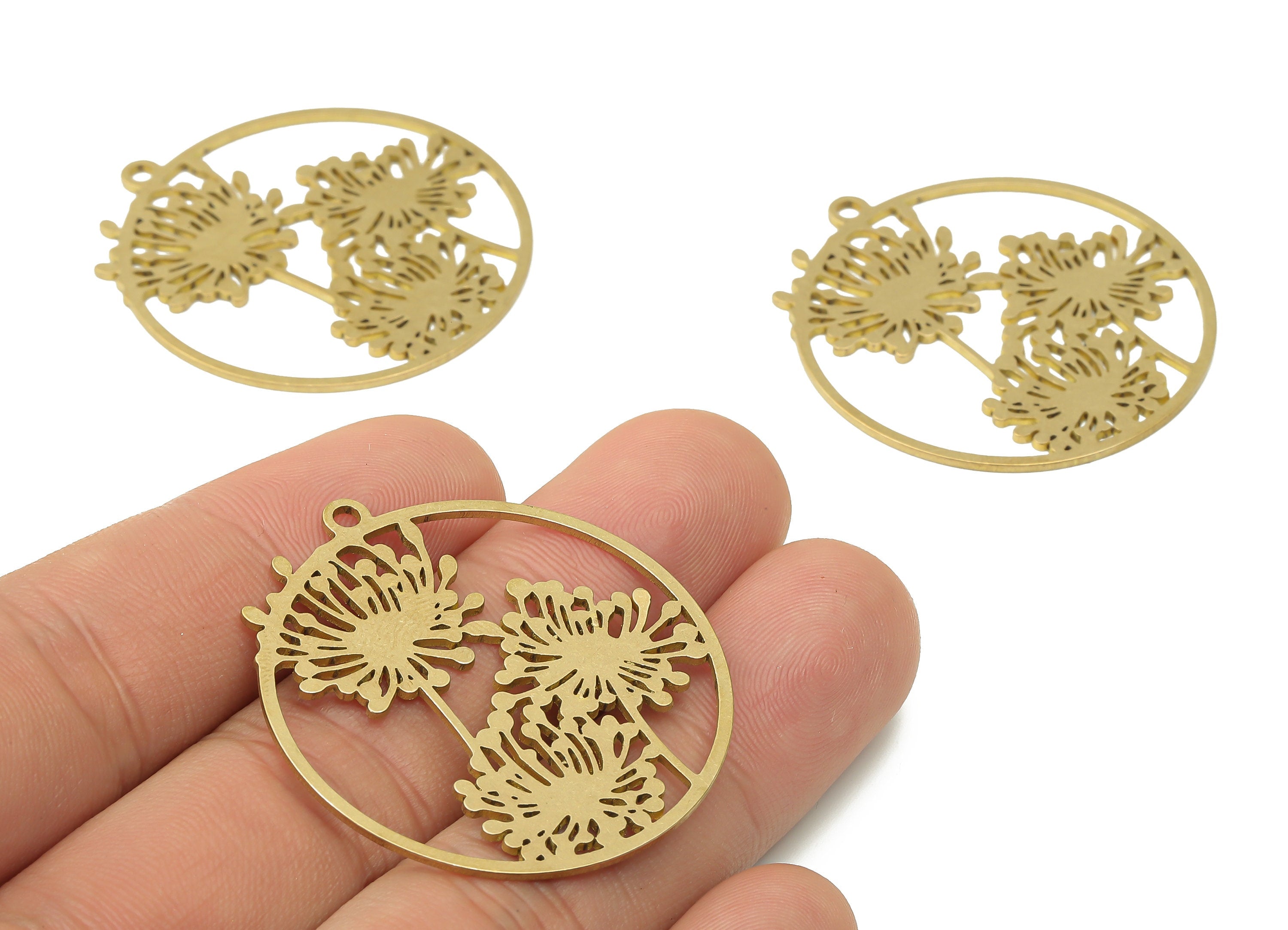 Raw Brass Tree Pendant Charm - Brass Circle Flower Earring Charm - Laser Cut Jewelry - Jewelry Making Supplies - 39.8x36.77x0.88mm - PPA3891 - DOMEDBAZAAR