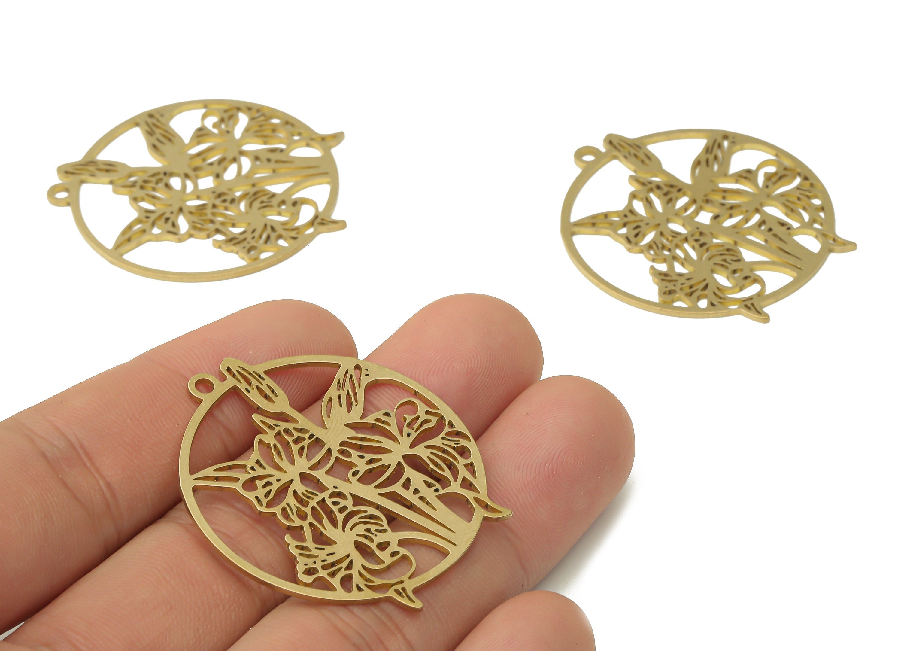Raw Brass Round Earring Charm - Unique Laser Cut Jewelry - Brass Round Tree Pendant - Jewelry Making Supplies - 39.64x35.54x0.88mm - PPA3892 - DOMEDBAZAAR