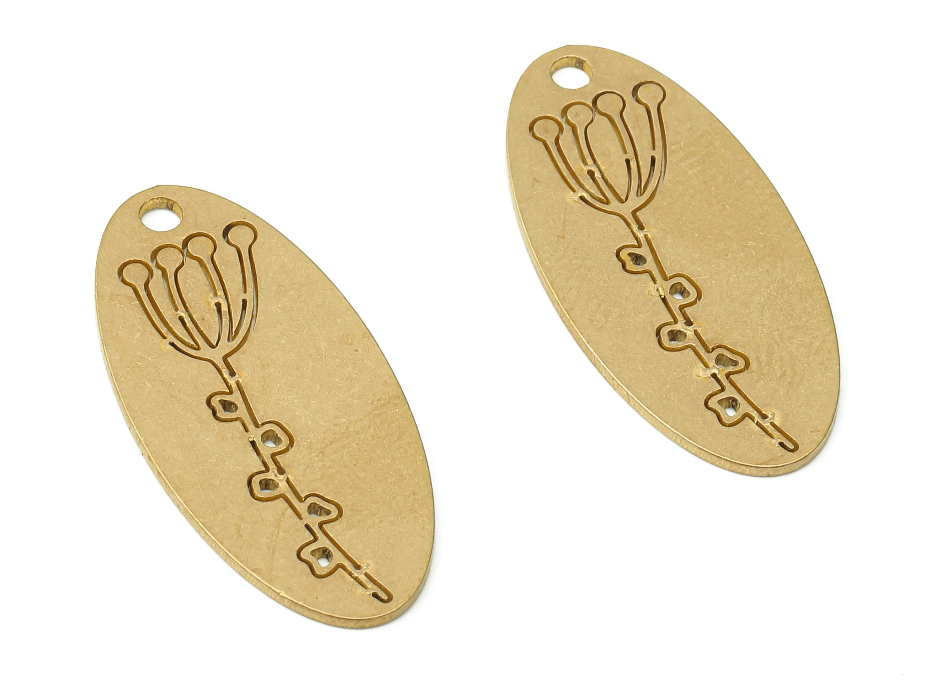 Brass Oval Tulip Pendant Charm - Raw Brass Laser Cut Charms - Brass Geometric Earrings - Jewelry Making Supplies -29.94x13.6x0.78mm- PPA3918 - DOMEDBAZAAR