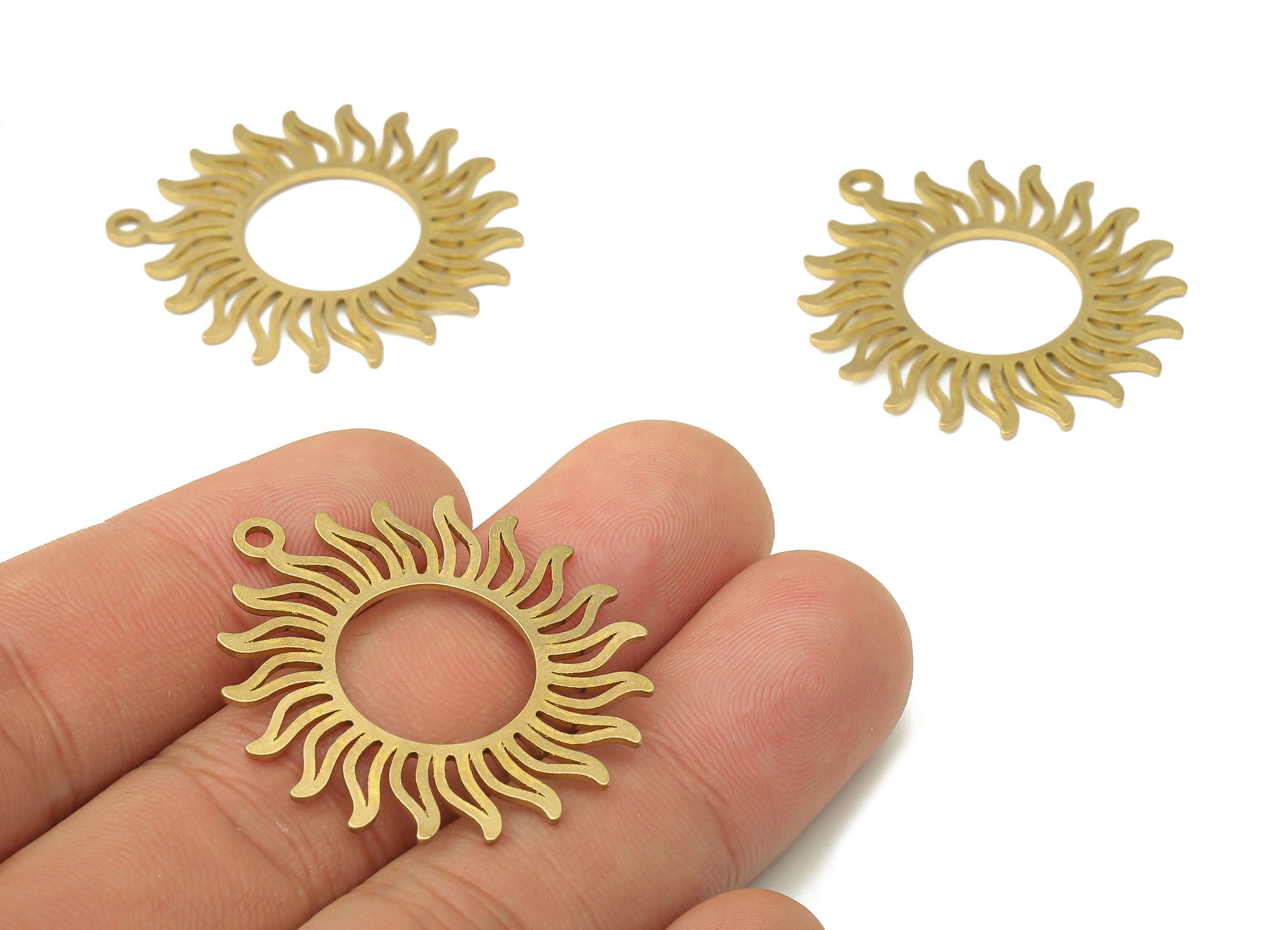 Sterling Brass Sun Earring Charm - Raw Brass Sun Pendant Charm - Brass Circle Sun with Flares - Jewelry Supplies -34.6x31.62x0.84mm- PPA4017 - DOMEDBAZAAR