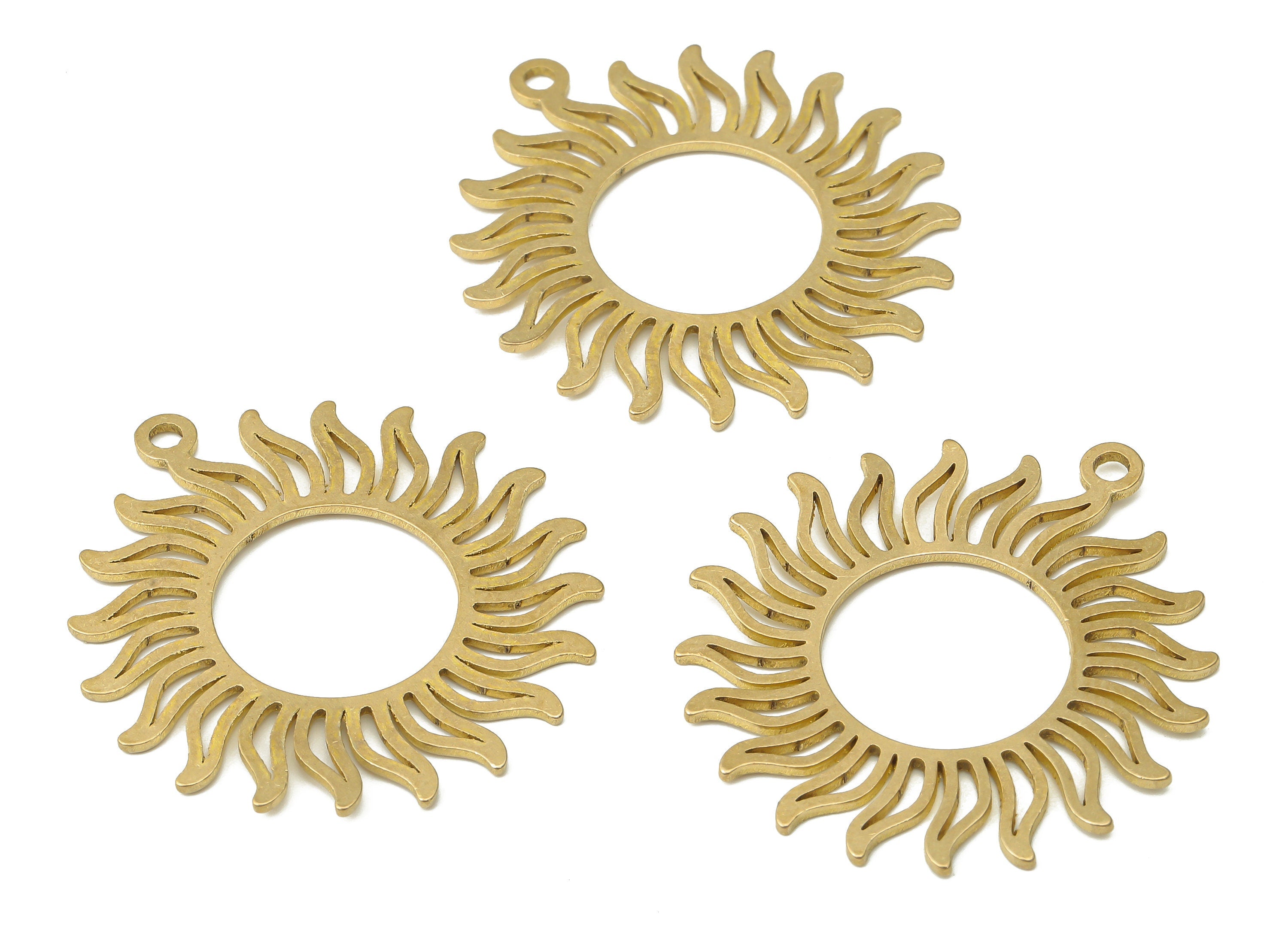 Sterling Brass Sun Earring Charm - Raw Brass Sun Pendant Charm - Brass Circle Sun with Flares - Jewelry Supplies -34.6x31.62x0.84mm- PPA4017 - DOMEDBAZAAR