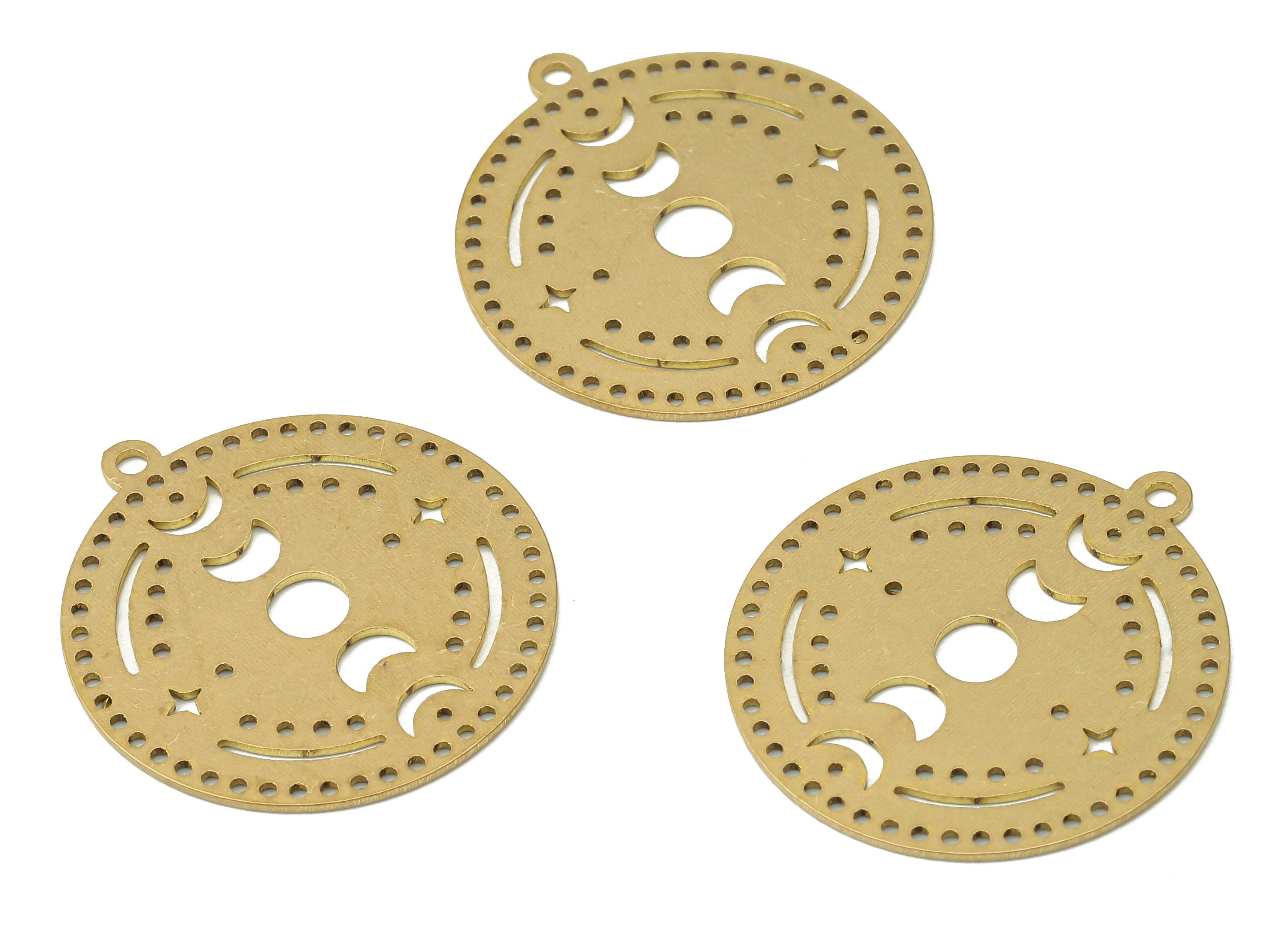 Brass Round Crescent Earrings Charm - Raw Brass Moon Pendant Charms - Laser Cut Charms - Jewelry Supplies -34.69x31.91x0.71mm- PPA4020 - DOMEDBAZAAR