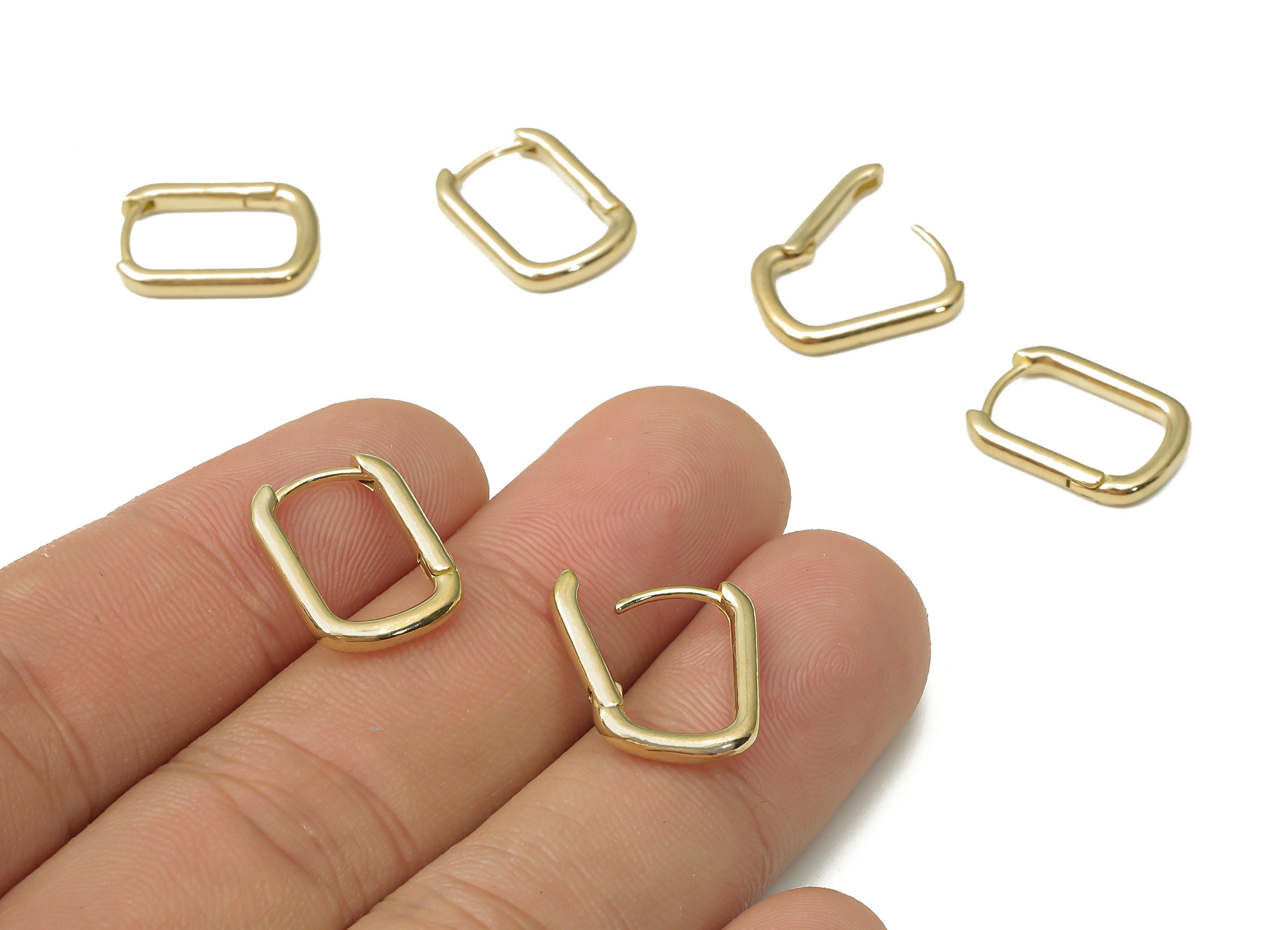 Raw Brass Rectangle Huggie Earrings - Brass Rectangle Hoop Earrings - Dainty Hoop Earrings - Jewelry Supplies - 16.07x11.67x2.25mm- PP7485 - DOMEDBAZAAR