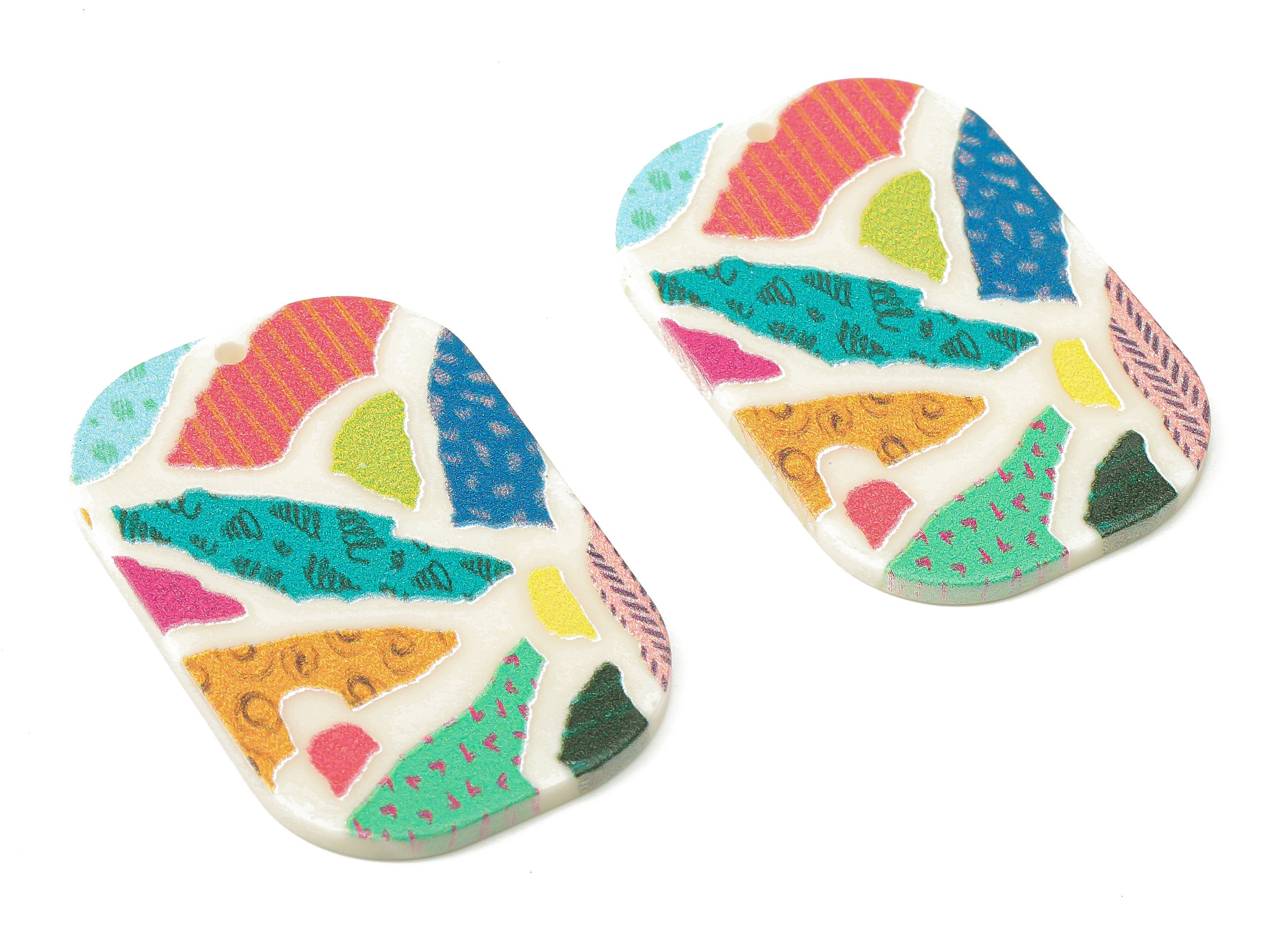 Acrylic Rectangle Printed Earring Charms - Rainbow Rectangle Pendant - Printing Textured Pendant - 39.67×26.04×2.09mm - AC2491B - DOMEDBAZAAR