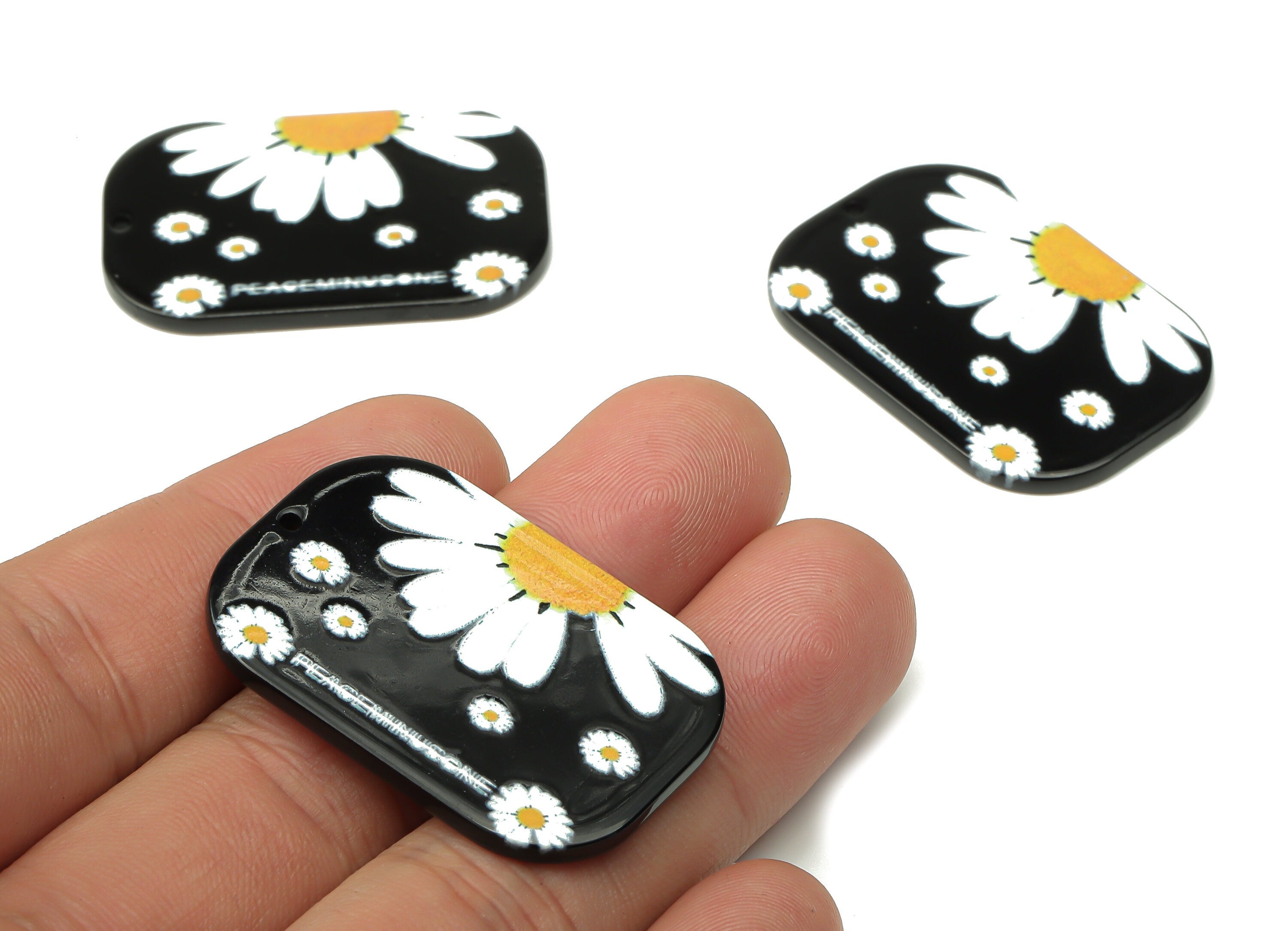 Acrylic Rectangle Flower Earrings Charm -White Daisy Pendant Charm - Jewelry Making Supplies - 39.67×26.04×2.09mm- AC2491E - DOMEDBAZAAR