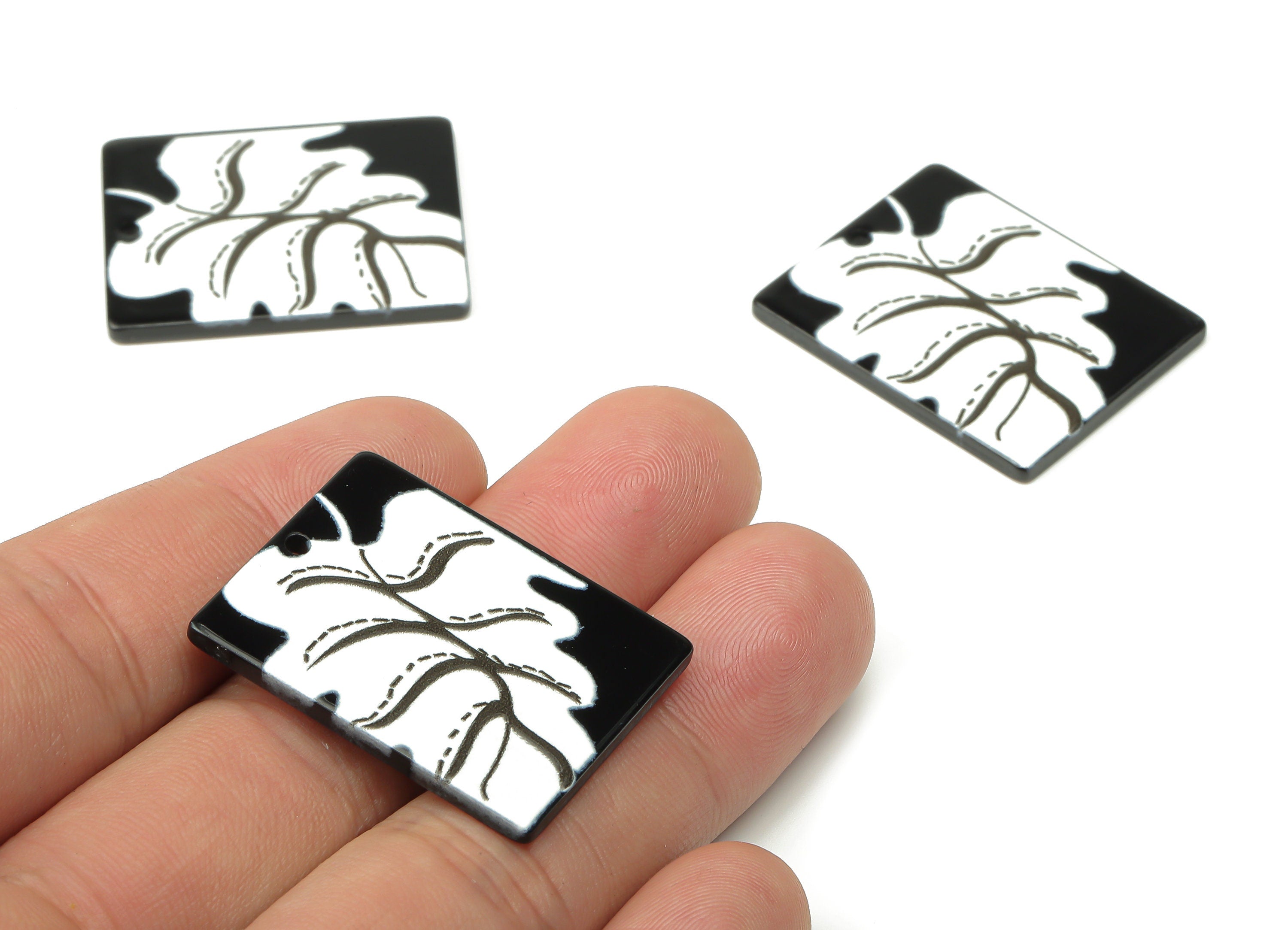 Acrylic Rectangle Leaf Charms - White Leaves Earring Charm Pendant - Leaf Earring Charms - Jewelry Making - 32.39×25.58×1.9mm - AC2494 - DOMEDBAZAAR