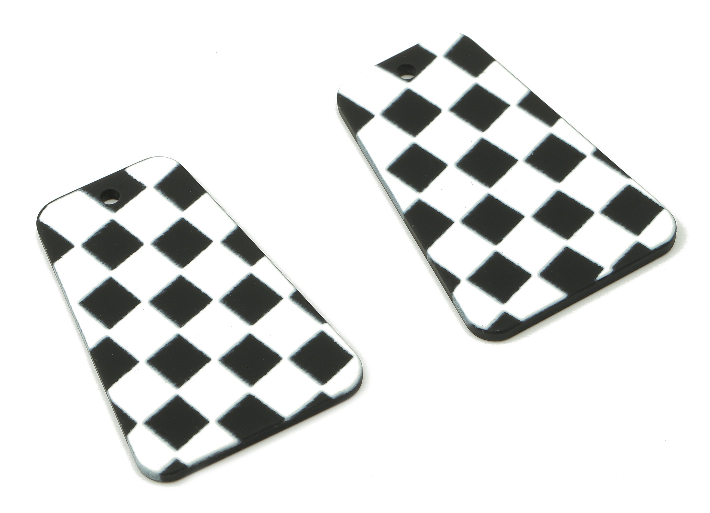 Acrylic Trapezoid Earrings Charm - Checkerboard Pendant Charms -Black White Checkered Pendant - 38.2×25.83×2.3mm - AC2499 - DOMEDBAZAAR