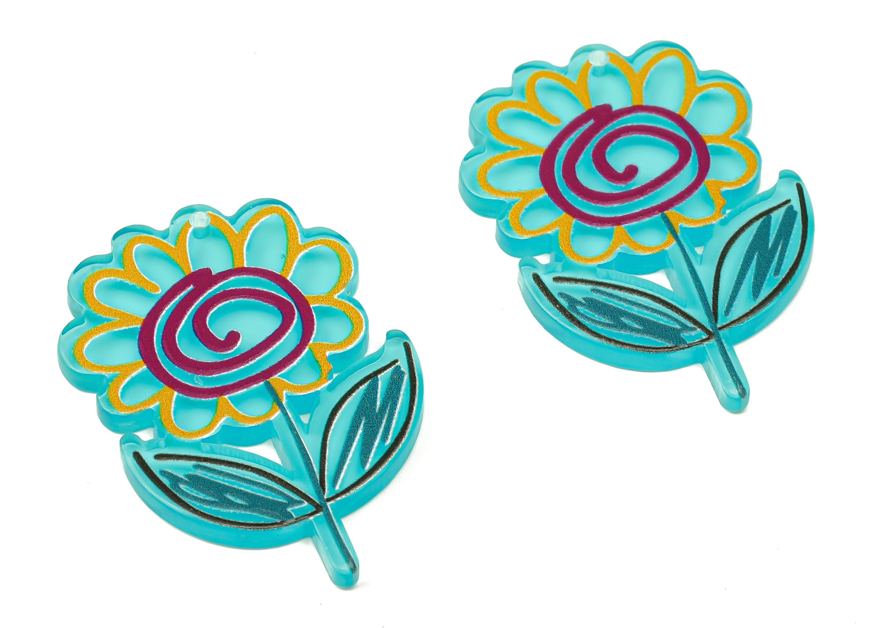 Acrylic Flower Earrings Charms -Plant flower Pendant Charms -Floral Earring Findings - 40.32×27.32×2.65mm - AC2502A - DOMEDBAZAAR