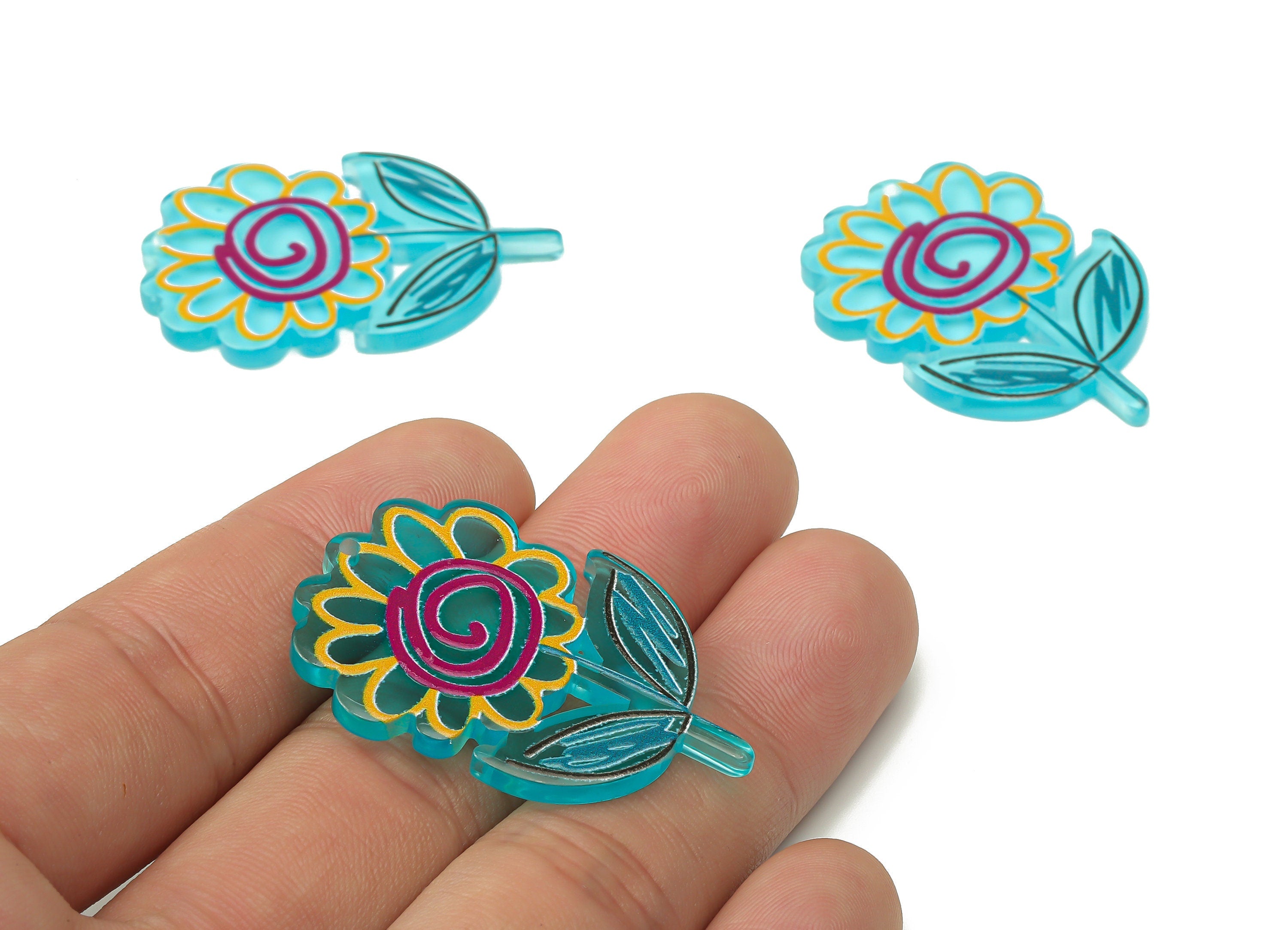 Acrylic Flower Earrings Charms -Plant flower Pendant Charms -Floral Earring Findings - 40.32×27.32×2.65mm - AC2502A - DOMEDBAZAAR