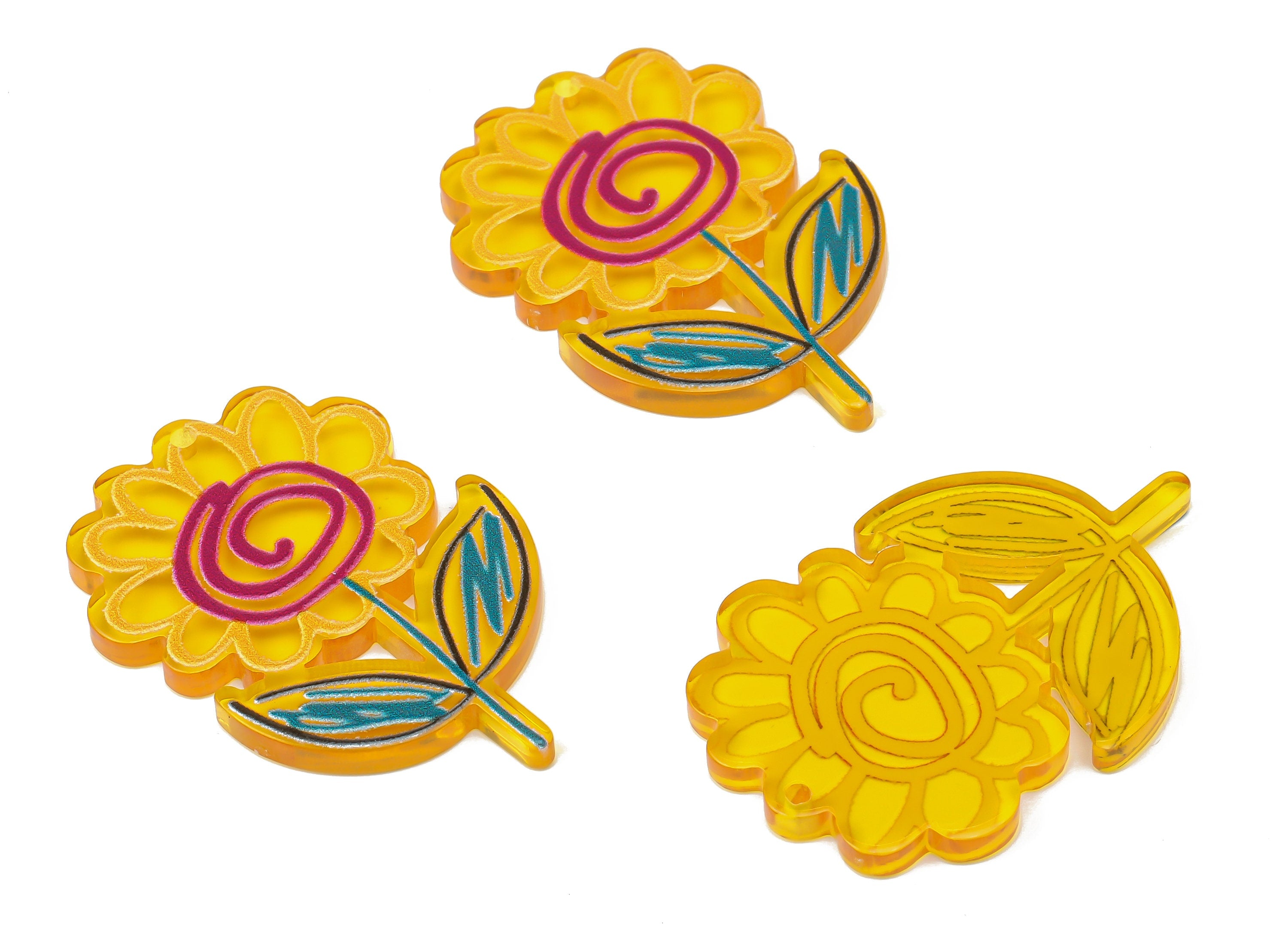 Acrylic Flower Earrings Charms - Plant Flower Pendant Charms -Floral Earring Findings - DIY Jewelry Supplies - 40.32×27.32×2.65mm - AC2502B - DOMEDBAZAAR