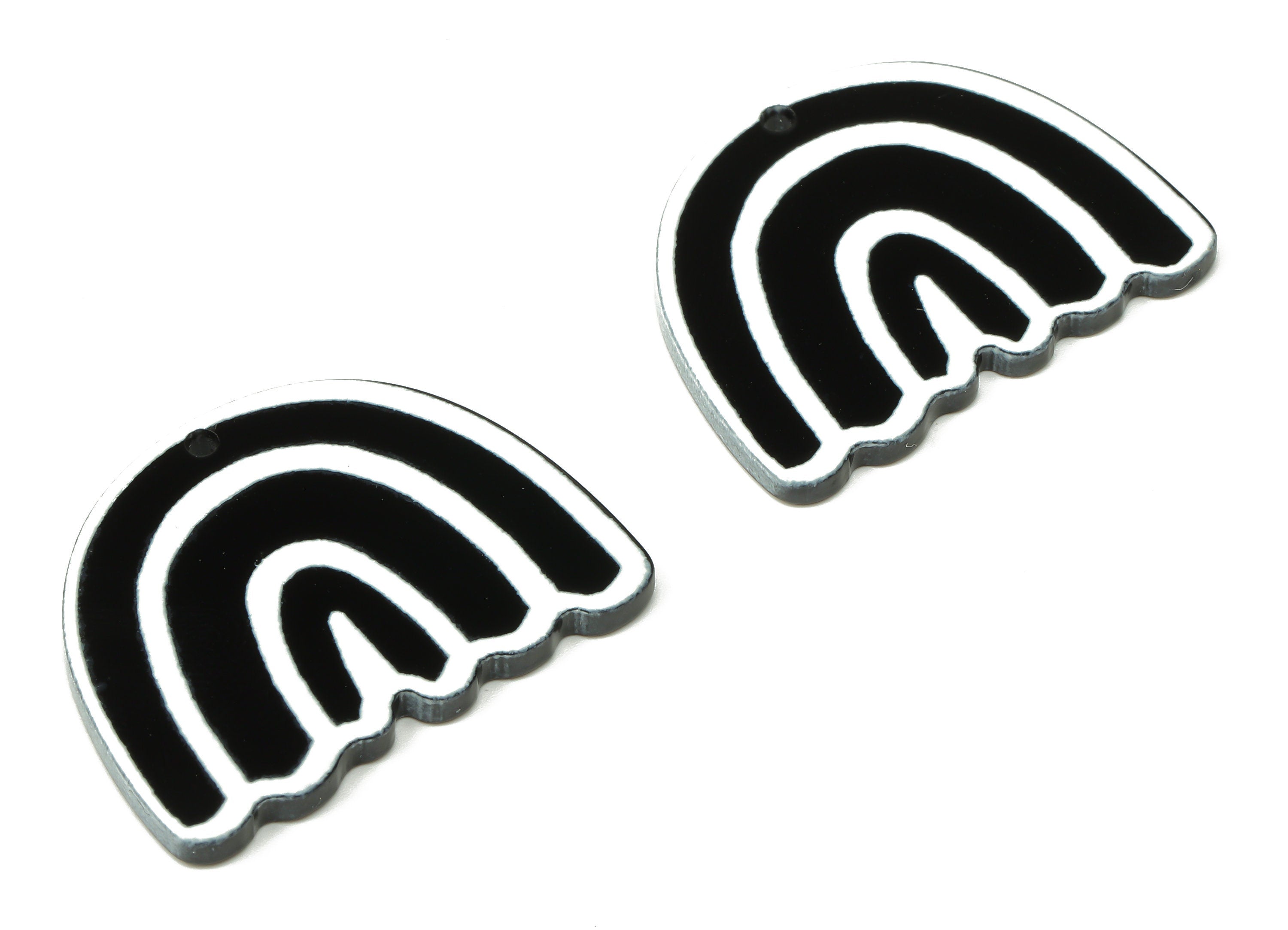Acrylic Domed Rainbow Earrings Charm - Black and White Rainbow Pendants Charms - Jewelry Supplies - 32.96×25.83×2.17mm - AC2507 - DOMEDBAZAAR