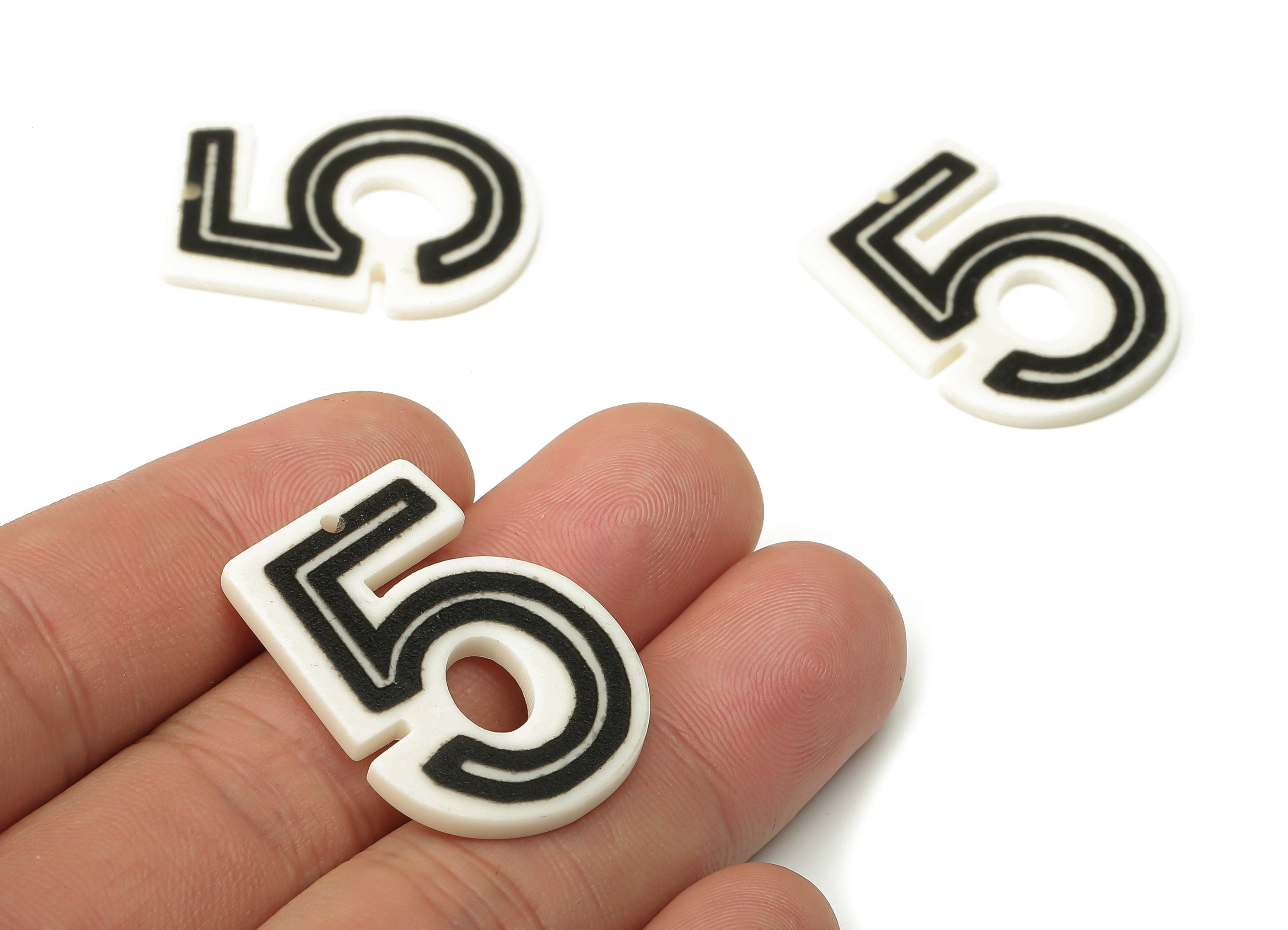 Acrylic Figure 5 Earring Charms - Number 5 Pendants Charm - Black and White Charms - Earring Findings - 31.77×24.24×2.33mm - AC2512 - DOMEDBAZAAR