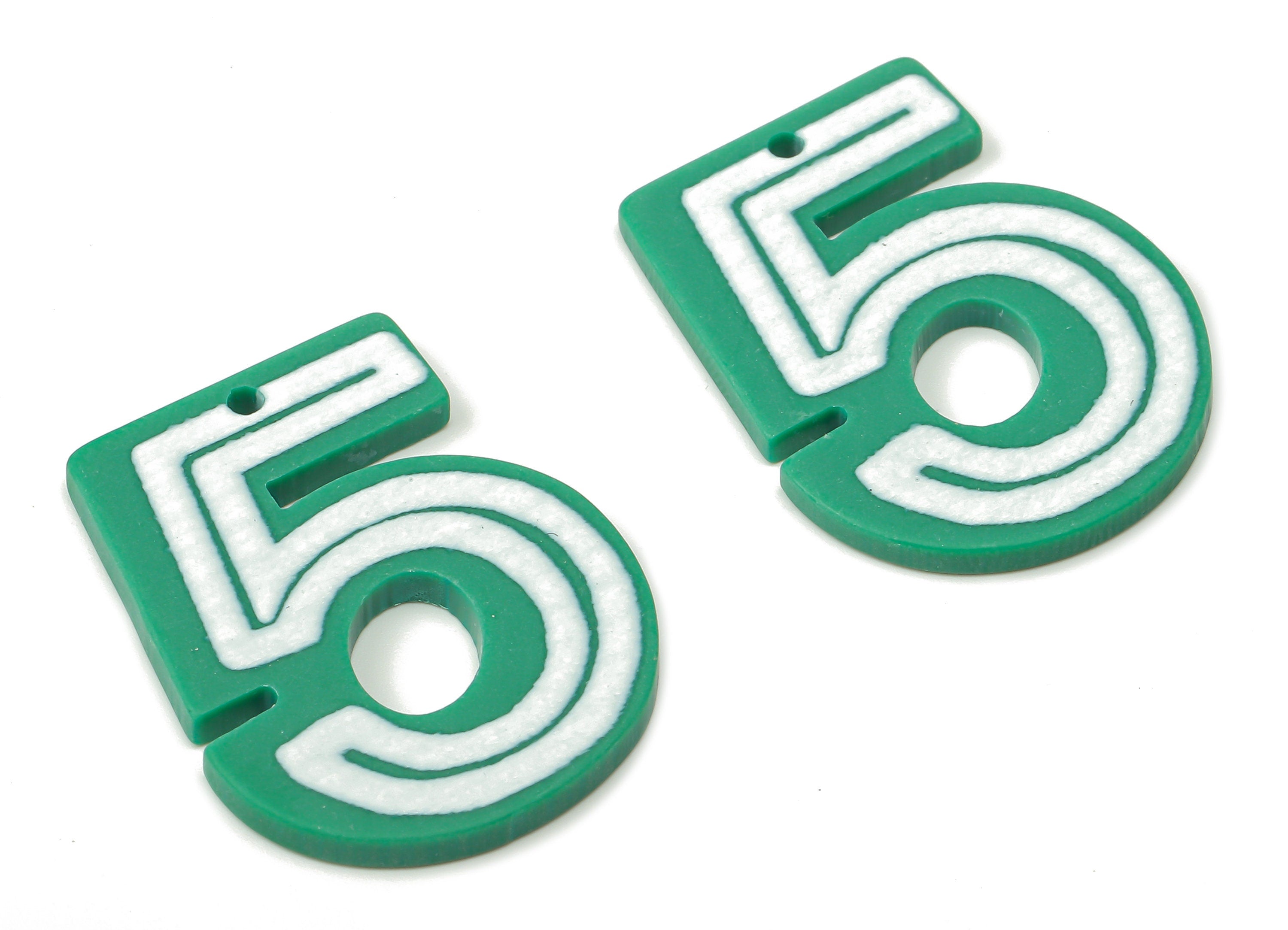 Acrylic Figure 5 Earring Charms -Green Number 5 Pendants Charm - Earring Findings - 31.77×24.24×2.33mm - AC2513 - DOMEDBAZAAR