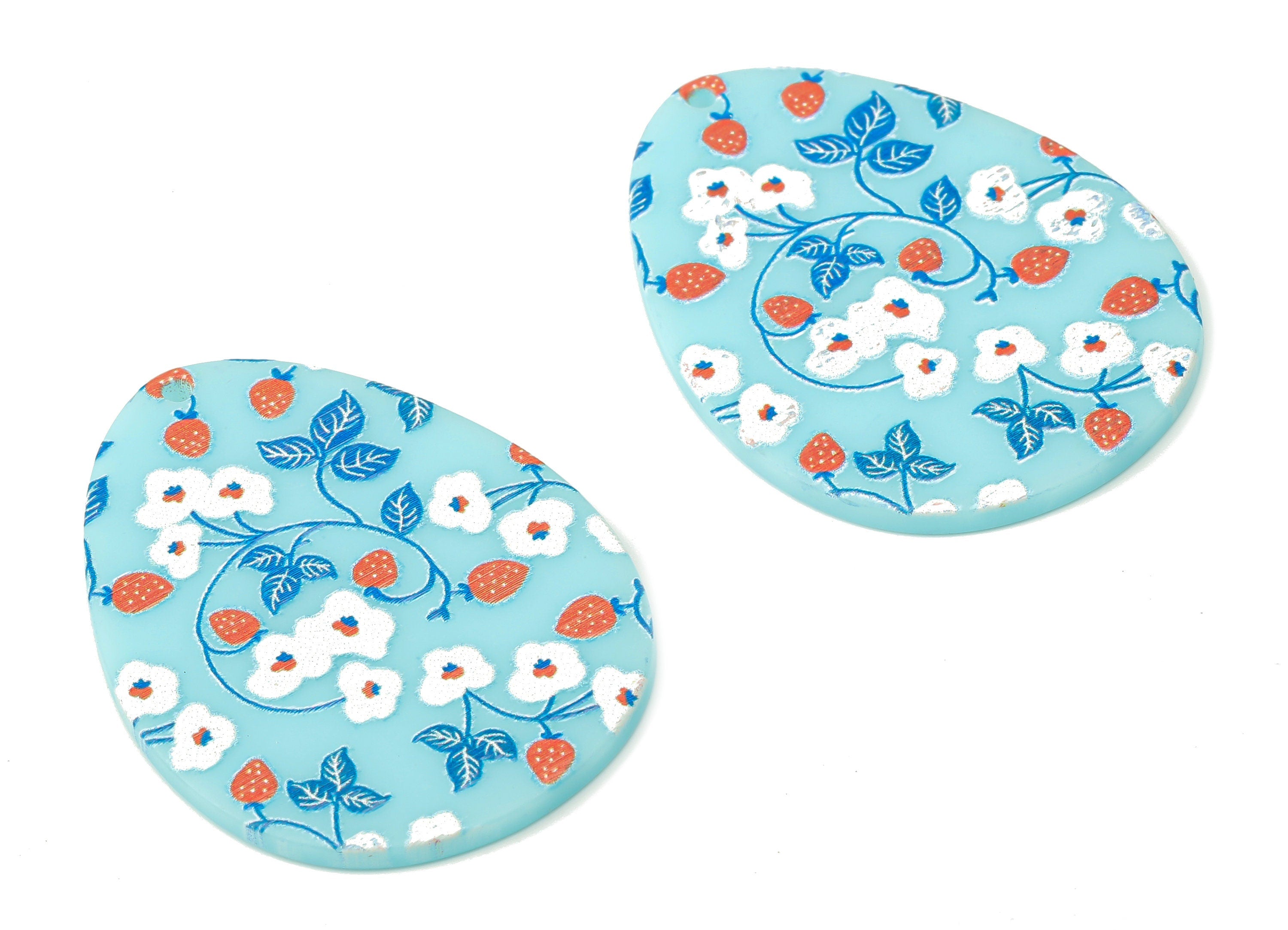 Acrylic Drop Earring Charms - Teardrop Shape Pendants Charm - Flower Printed Acrylic Charms - Printed Textured - 42.76×31.47×2.03mm- AC2514B - DOMEDBAZAAR