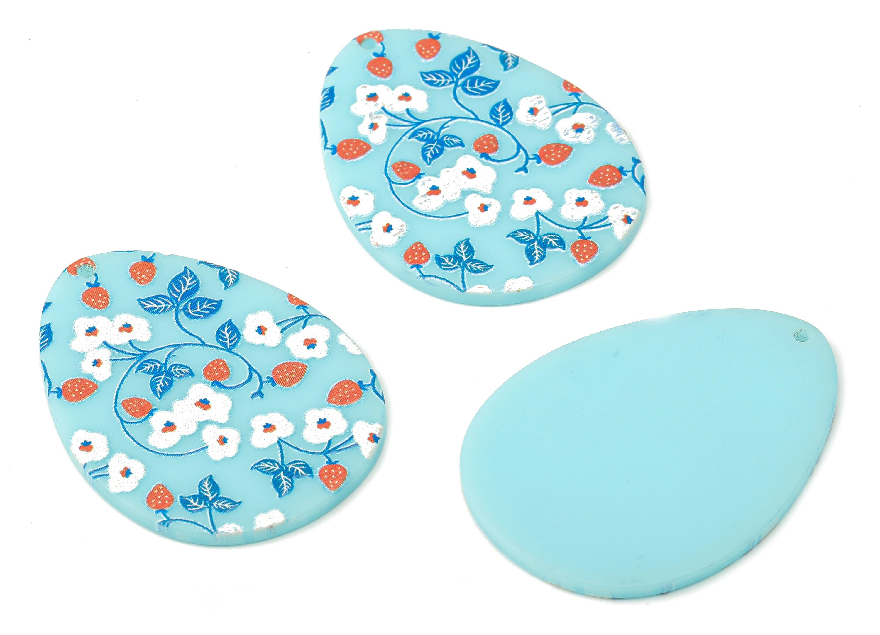 Acrylic Drop Earring Charms - Teardrop Shape Pendants Charm - Flower Printed Acrylic Charms - Printed Textured - 42.76×31.47×2.03mm- AC2514B - DOMEDBAZAAR