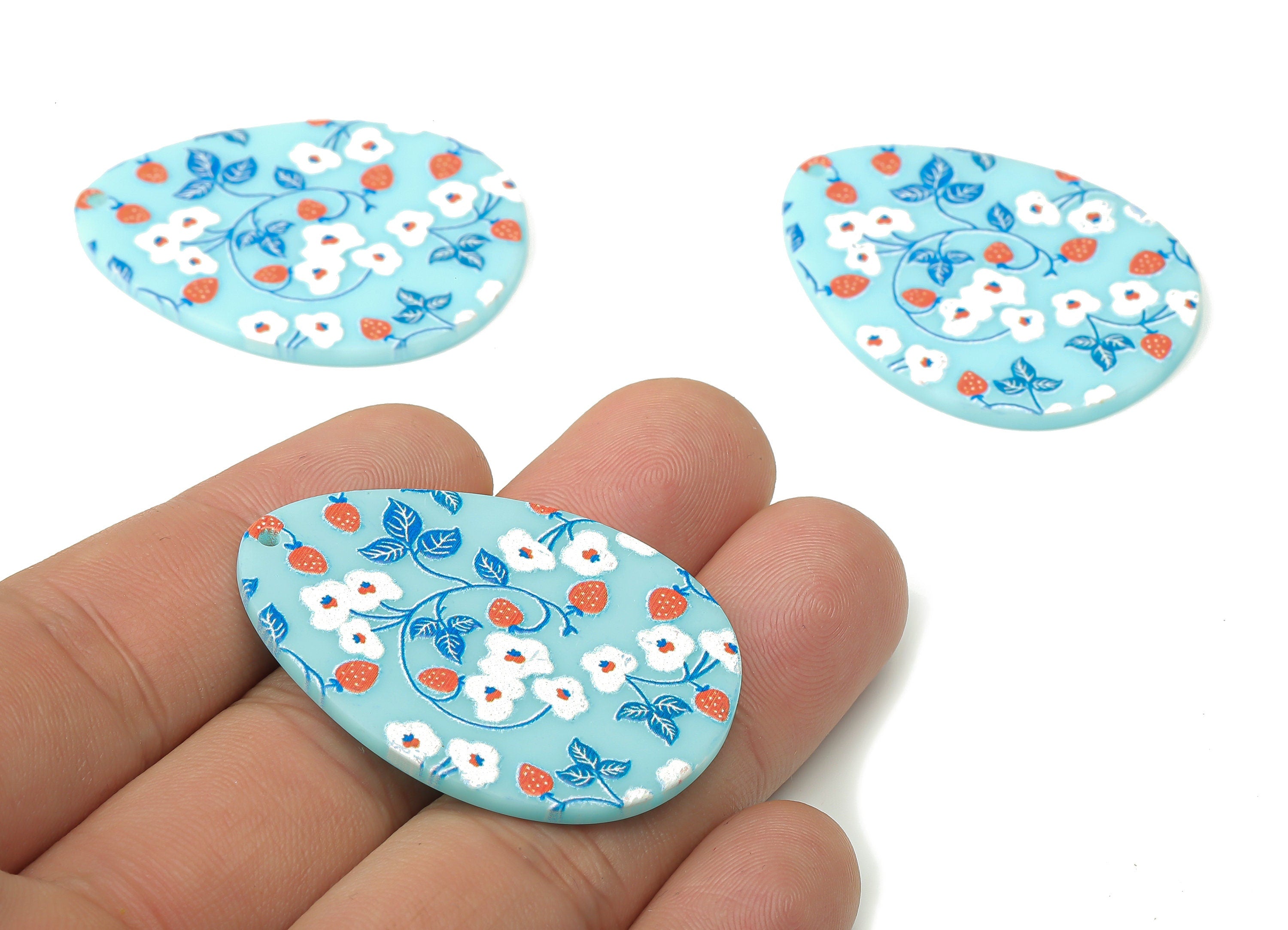 Acrylic Drop Earring Charms - Teardrop Shape Pendants Charm - Flower Printed Acrylic Charms - Printed Textured - 42.76×31.47×2.03mm- AC2514B - DOMEDBAZAAR