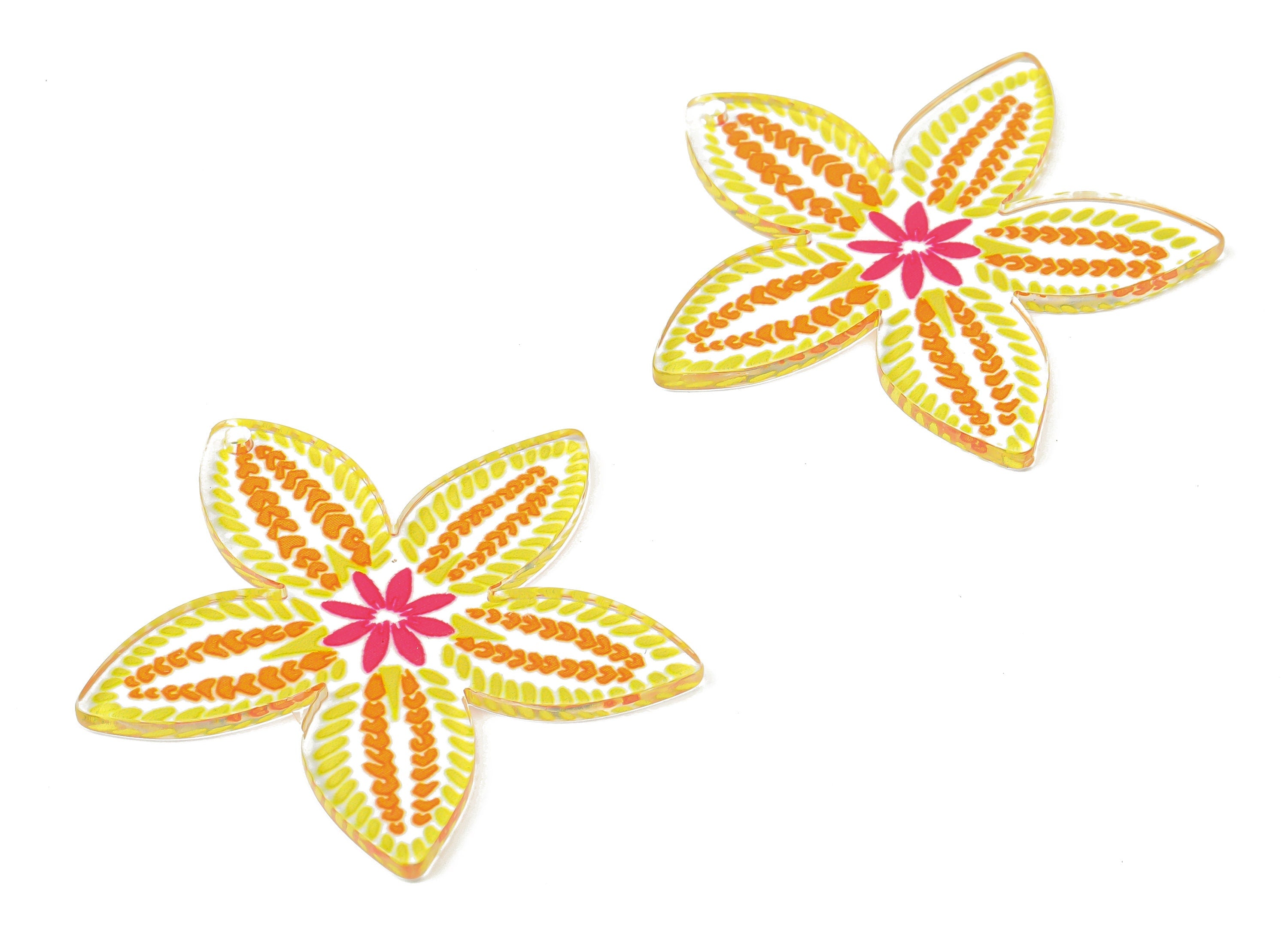 Acrylic Flower Earring Charms - Yellow Flower Pendants Charm -Floral Earring Findings - Jewelry Supplies - 45.28×43.88×1.96mm - AC2515A - DOMEDBAZAAR