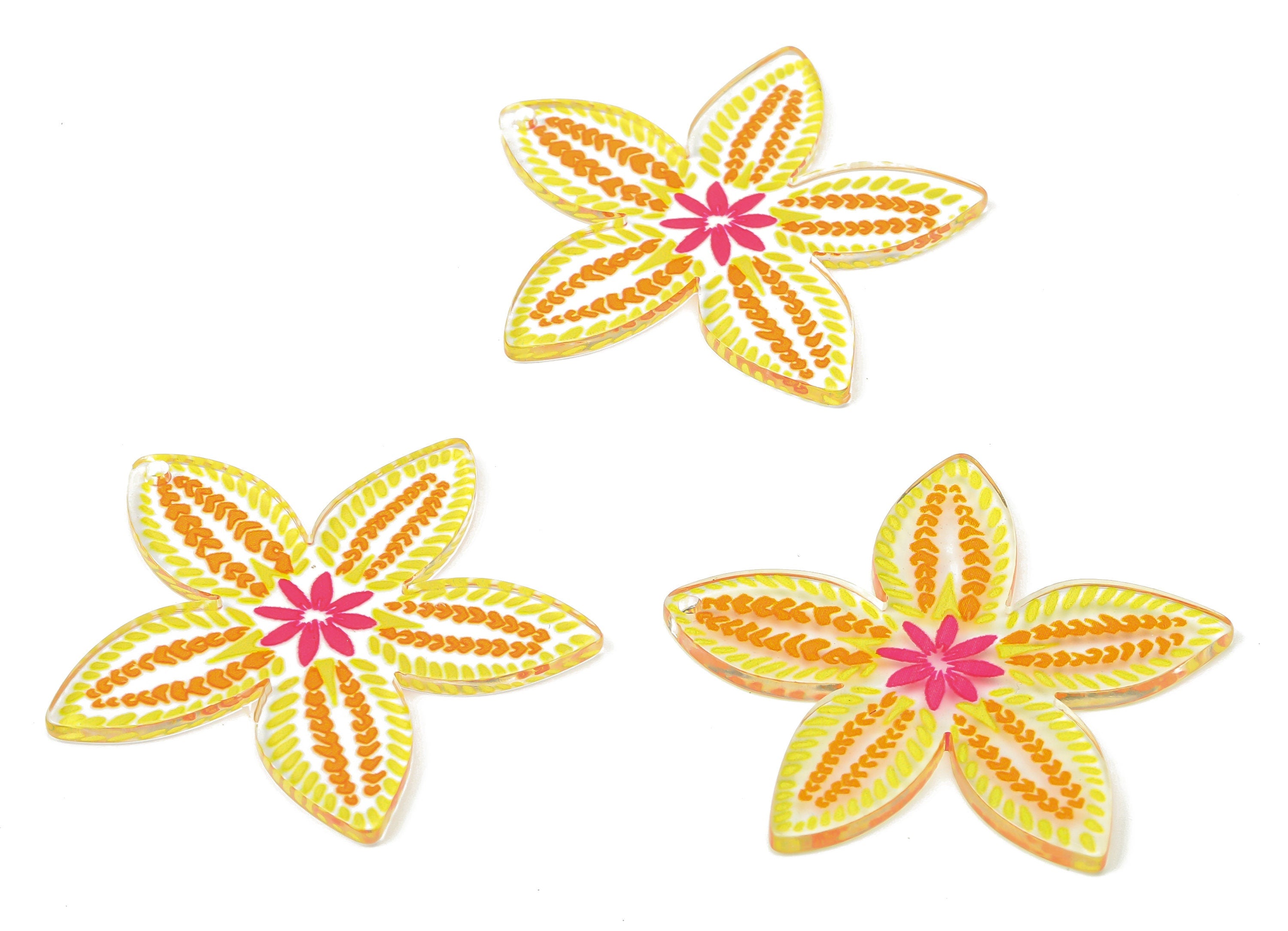 Acrylic Flower Earring Charms - Yellow Flower Pendants Charm -Floral Earring Findings - Jewelry Supplies - 45.28×43.88×1.96mm - AC2515A - DOMEDBAZAAR