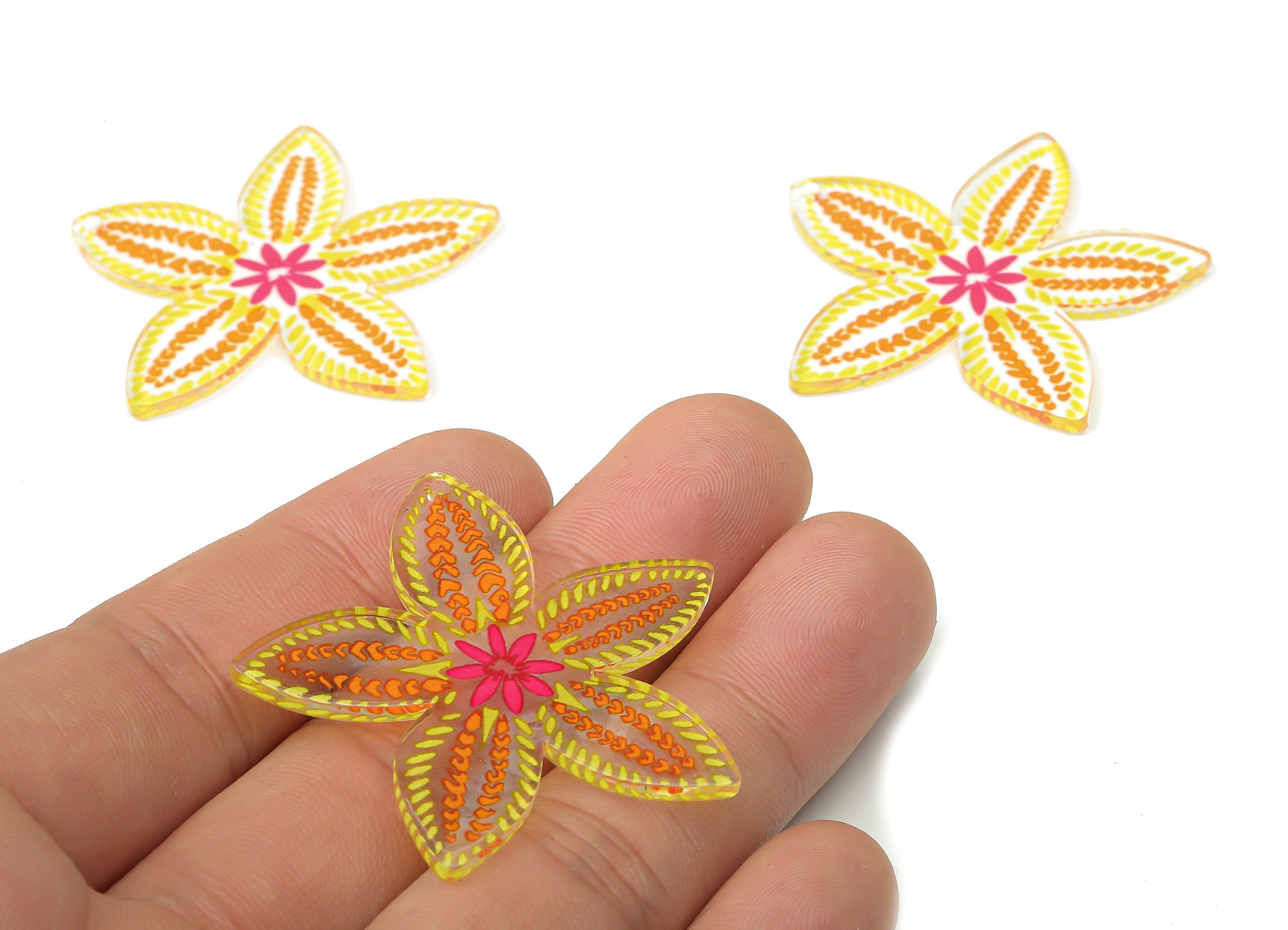 Acrylic Flower Earring Charms - Yellow Flower Pendants Charm -Floral Earring Findings - Jewelry Supplies - 45.28×43.88×1.96mm - AC2515A - DOMEDBAZAAR