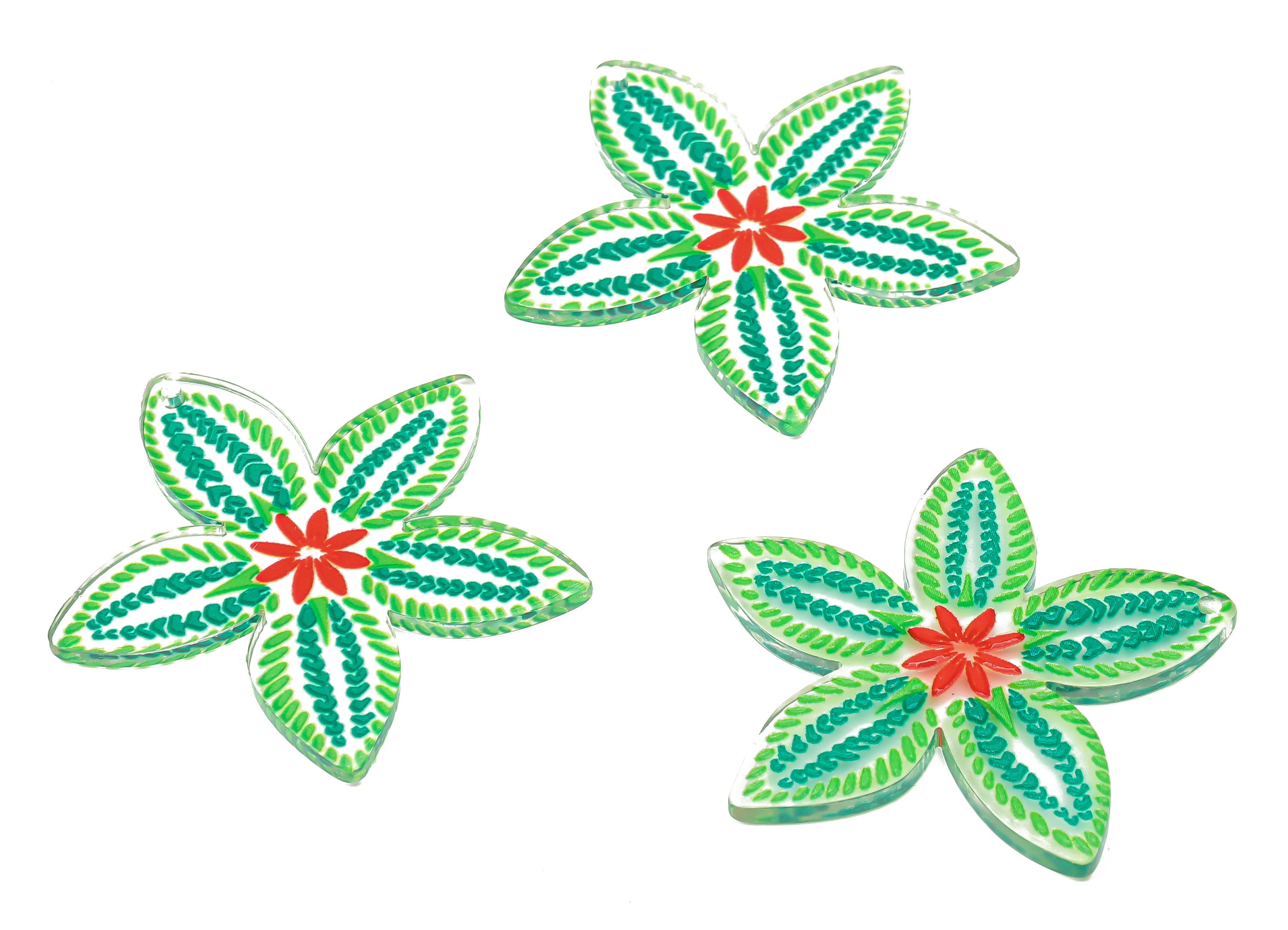 Acrylic Flower Earring Charms - Acrylic Green Flower Pendants Charm - Floral Earring Findings - 45.28×43.88×1.96mm - AC2515B - DOMEDBAZAAR
