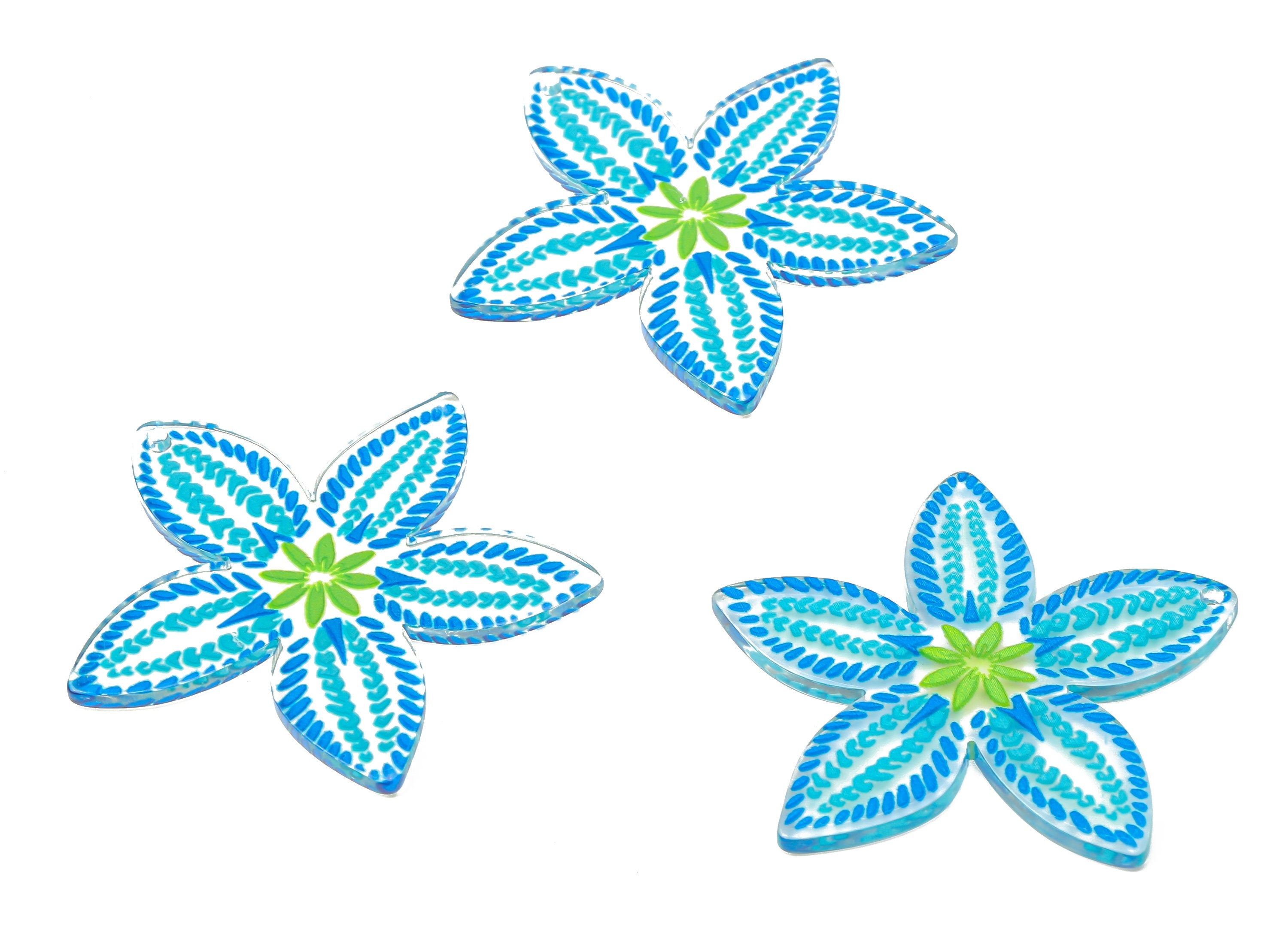 Acrylic Flower Earring Charms - Blue Flower Pendants Charm -Floral Earring Findings - Jewelry Supplies - 45.28×43.88×1.96mm - AC2515C - DOMEDBAZAAR