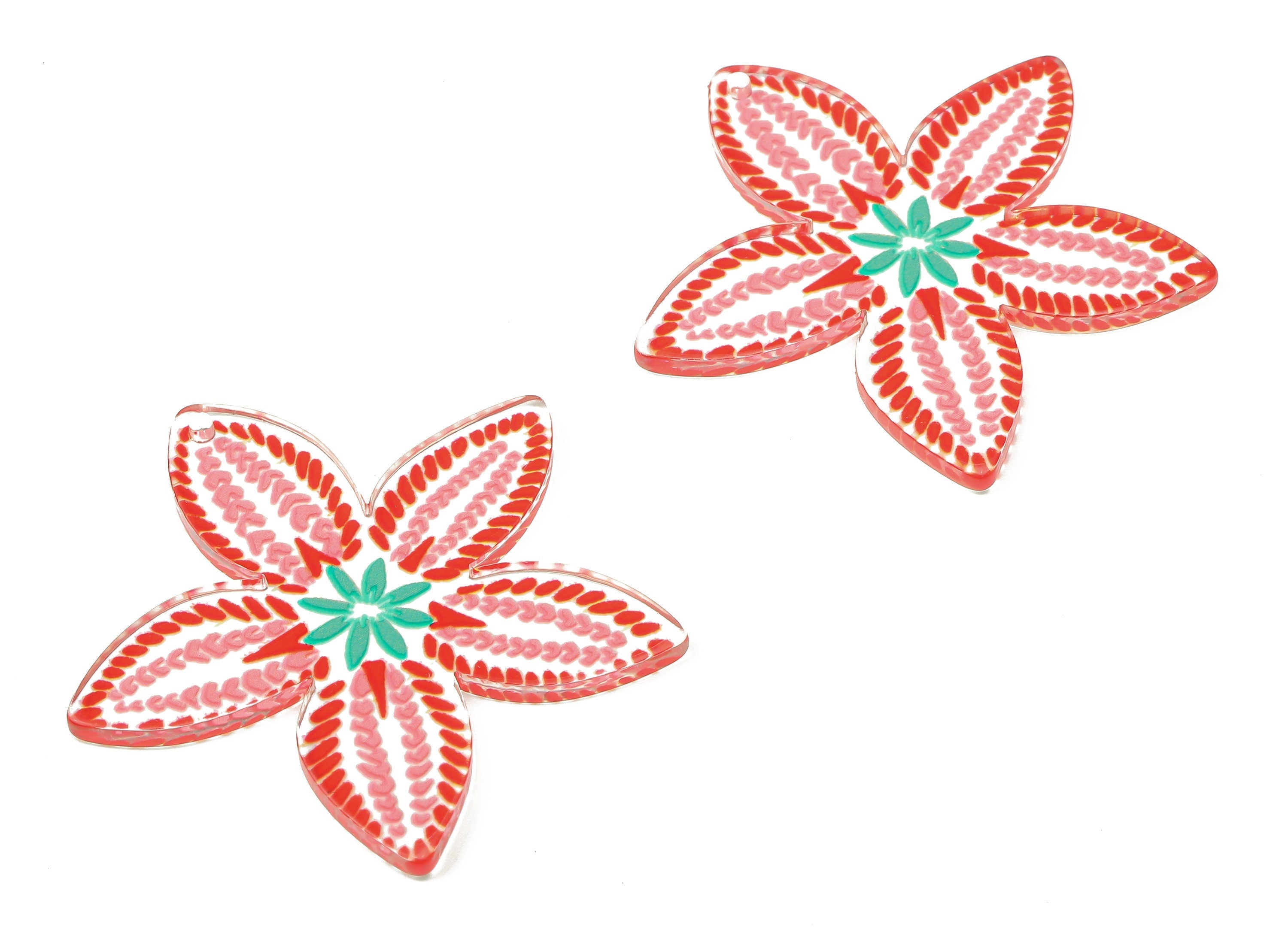 Acrylic Flower Earring Charms - Red Flower Pendants Charm -Floral Earring Findings - Jewelry Supplies - 45.28×43.88×1.96mm - AC2515D - DOMEDBAZAAR