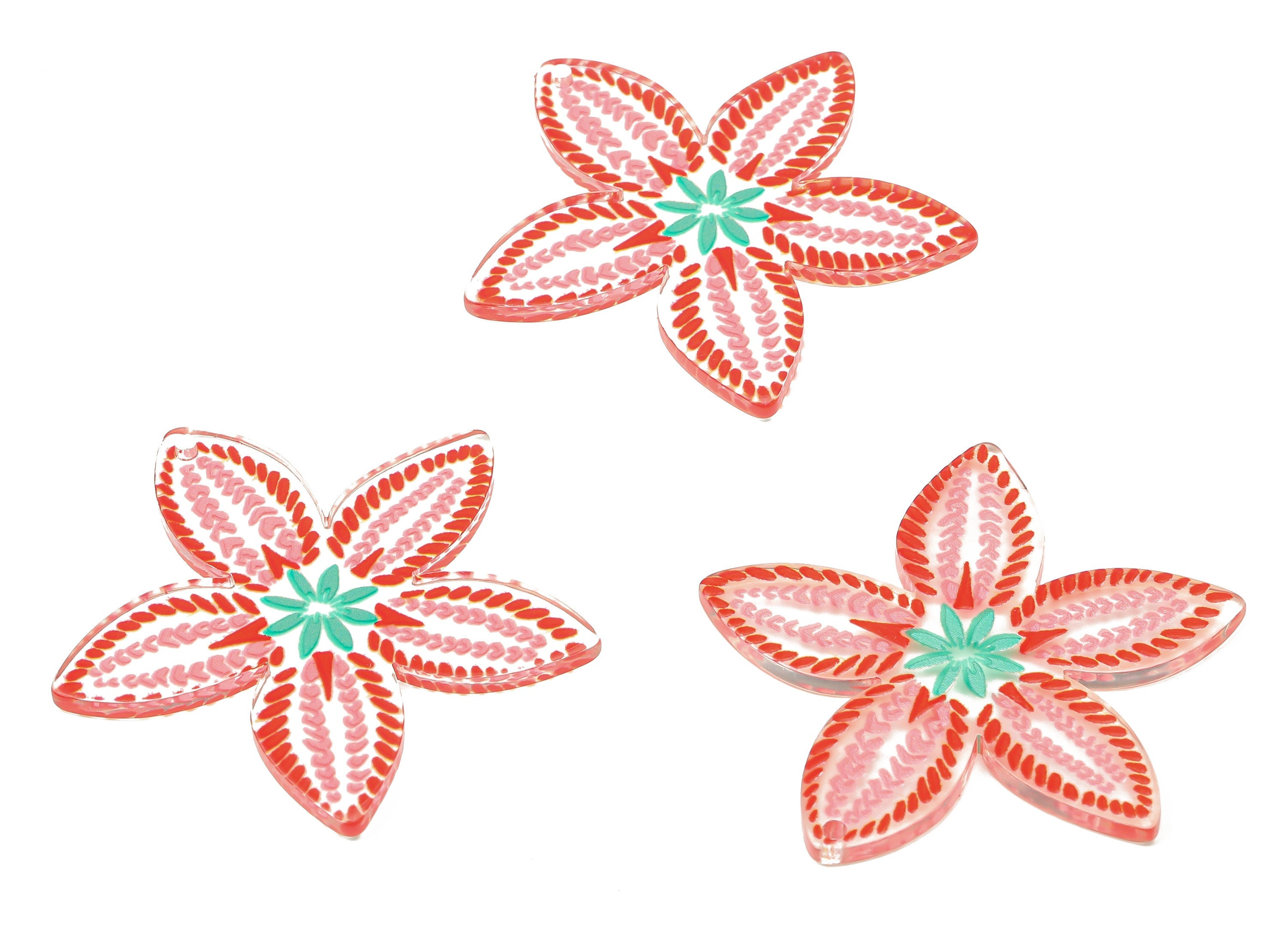 Acrylic Flower Earring Charms - Red Flower Pendants Charm -Floral Earring Findings - Jewelry Supplies - 45.28×43.88×1.96mm - AC2515D - DOMEDBAZAAR
