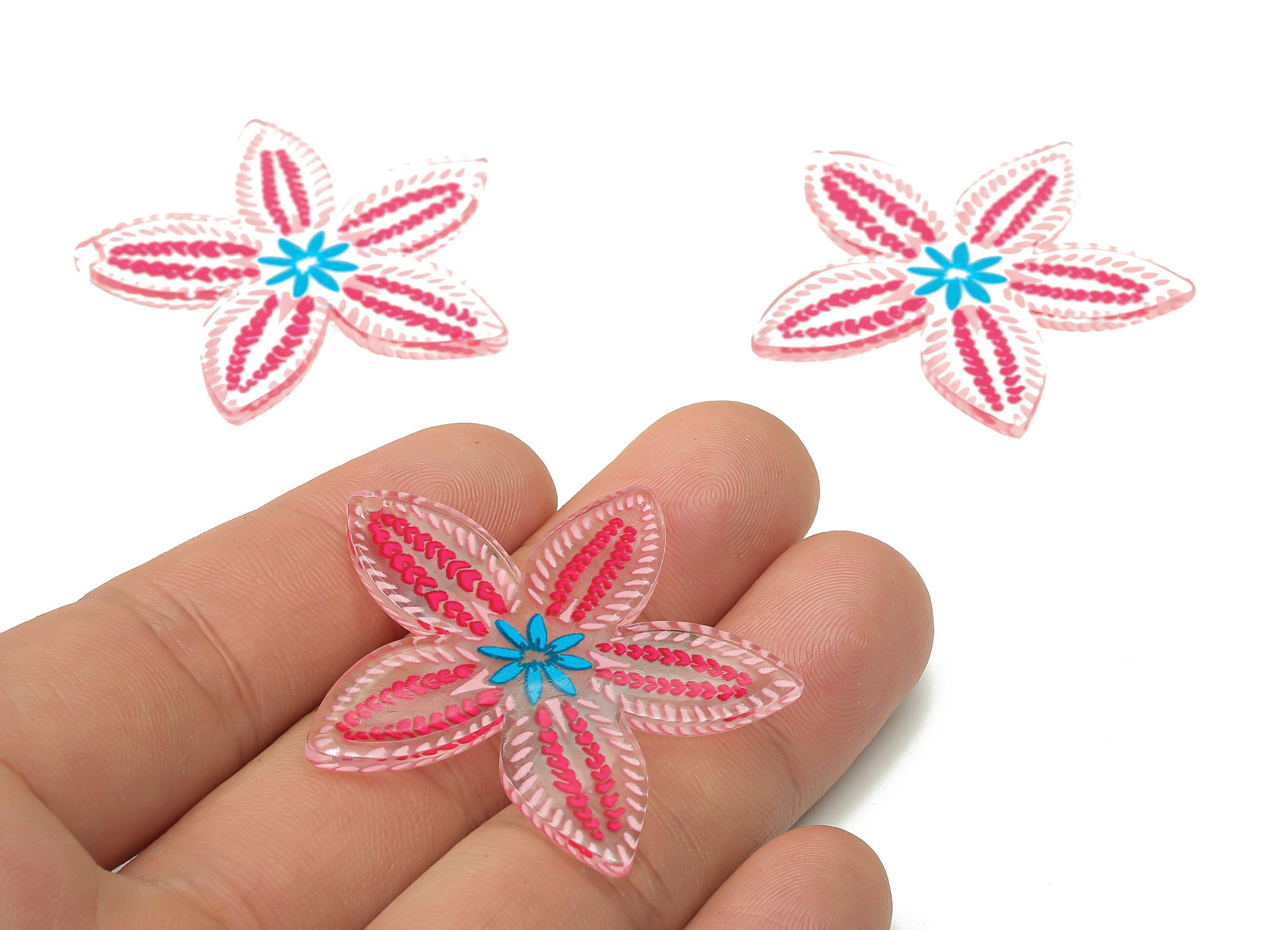 Acrylic Flower Earring Charms - Maroon Flower Pendants Charm - Floral Earring Findings - Jewelry Supplies - 45.28×43.88×1.96mm - AC2515E - DOMEDBAZAAR