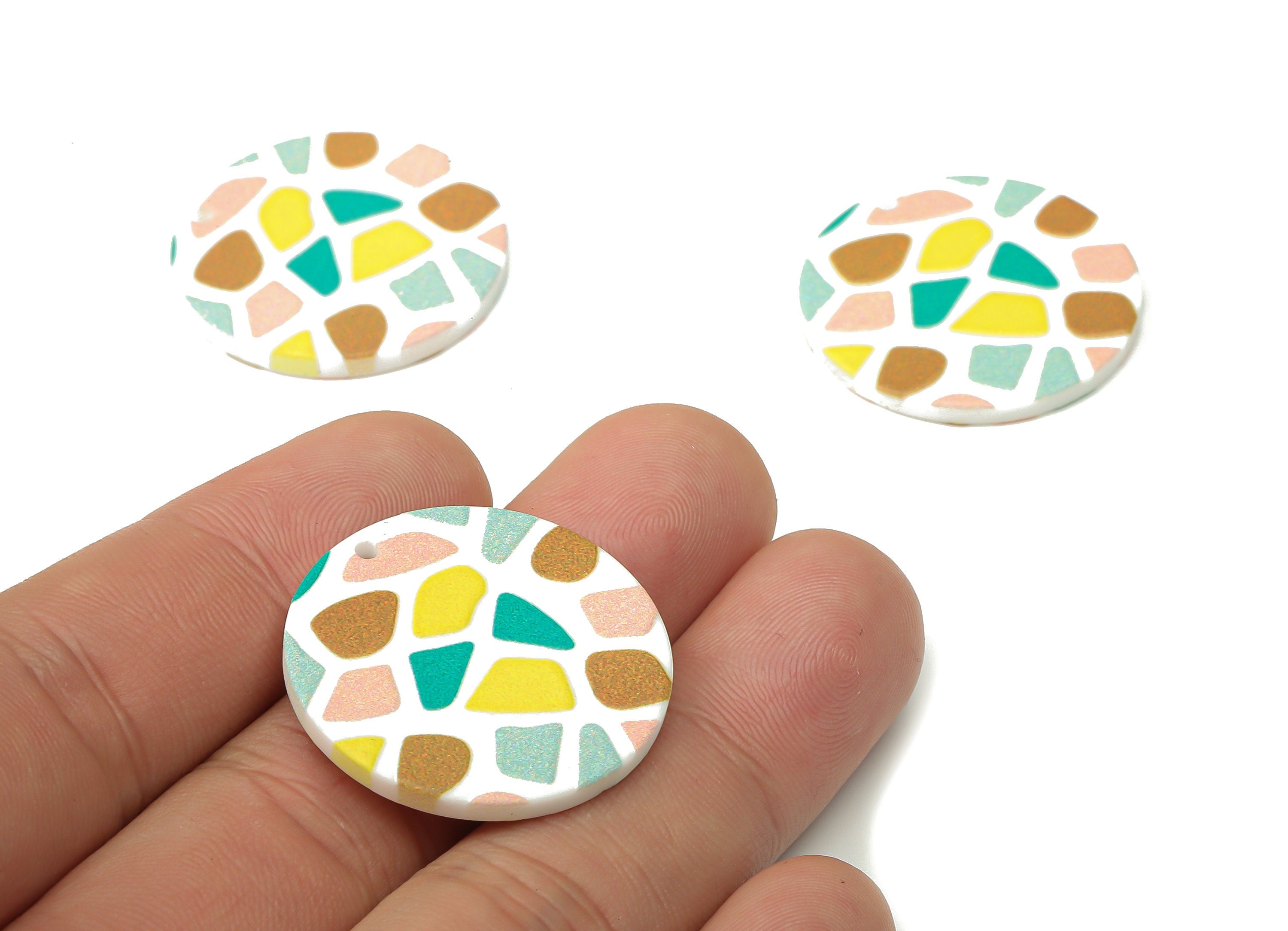 Acrylic Round Printed Earring Charms - Circle Textured Printed Pendants Charm - Jewelry Making Supplies - 29.1×29.1×2.5mm - AC2517A - DOMEDBAZAAR