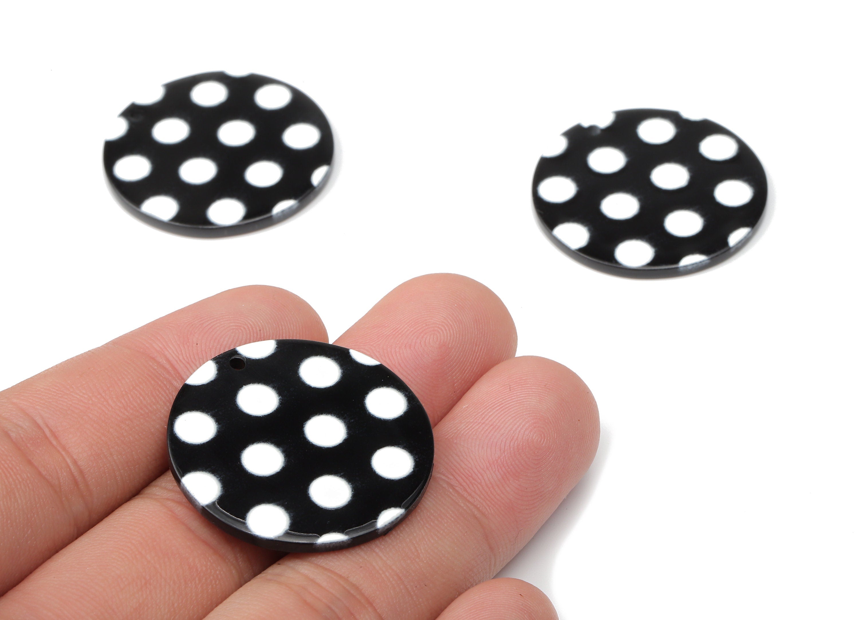 Acrylic Round Disc Earrings Charm - Black and White Polka Dot Pendant Charm - Earring Findings - Jewelry Supplies - 29.1×29.1×2.5mm- AC2517B - DOMEDBAZAAR