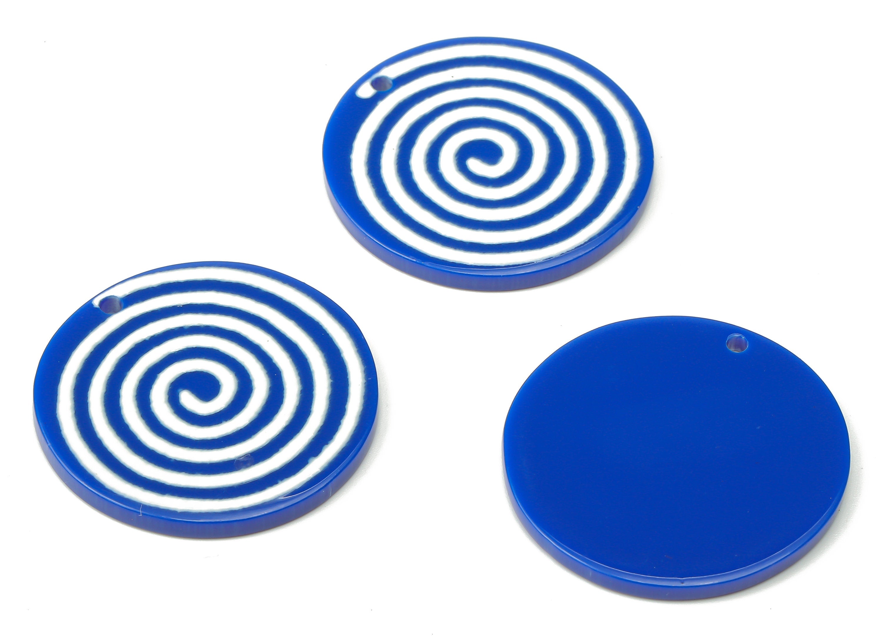 Acrylic Round Spiral Earrings Charm - Blue and White Acrylic Swirl Pendant Charms - Jewelry Making Supplies - 29.1×29.1×2.5mm - AC2517G - DOMEDBAZAAR