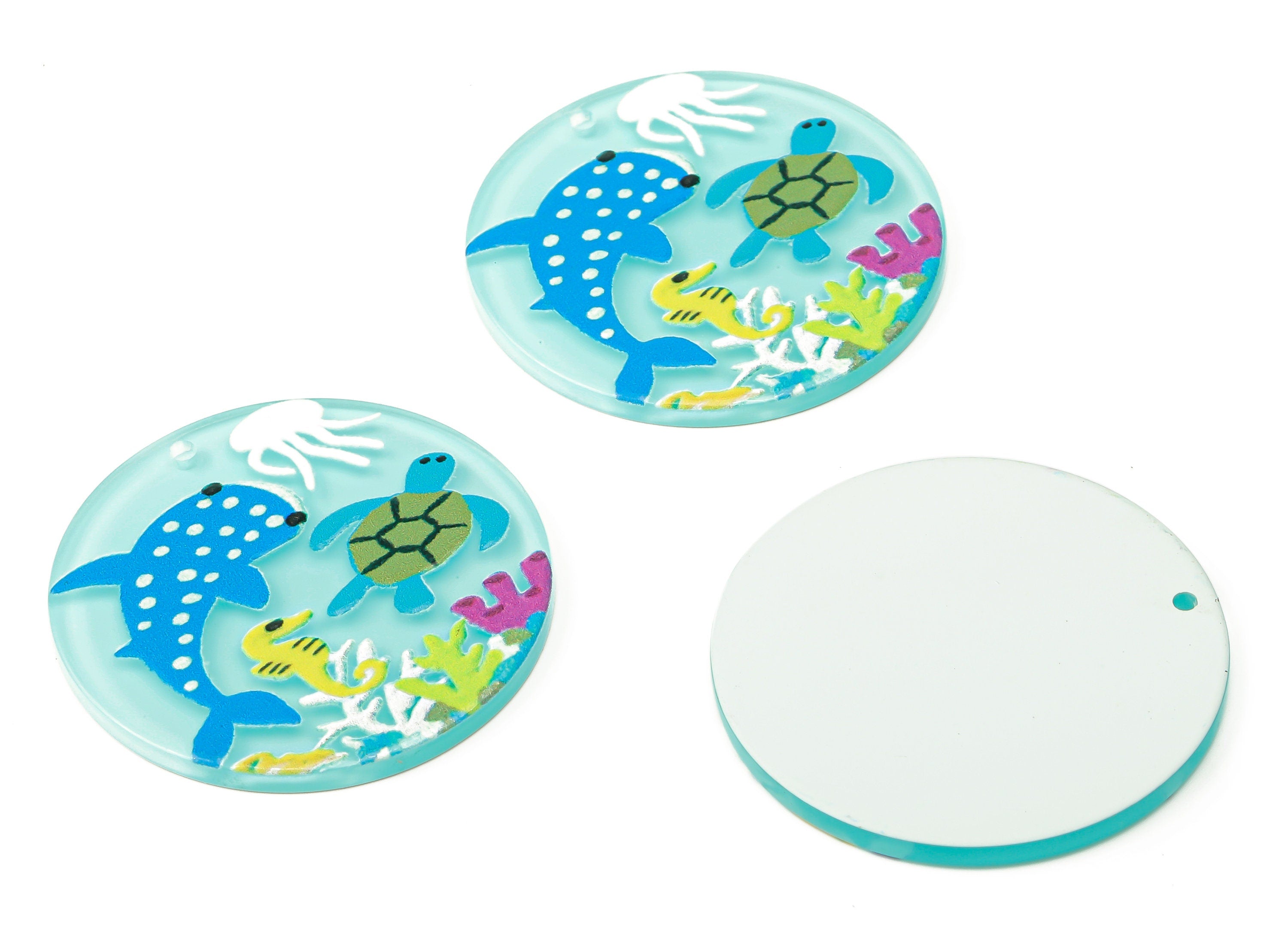 Acrylic Round Aquarium Earrings Charm - Sea Life Whale Fish Axolotl Pendant Charms - Jewelry Making Supplies - 34.83×34.83×2.36mm - AC2518A - DOMEDBAZAAR