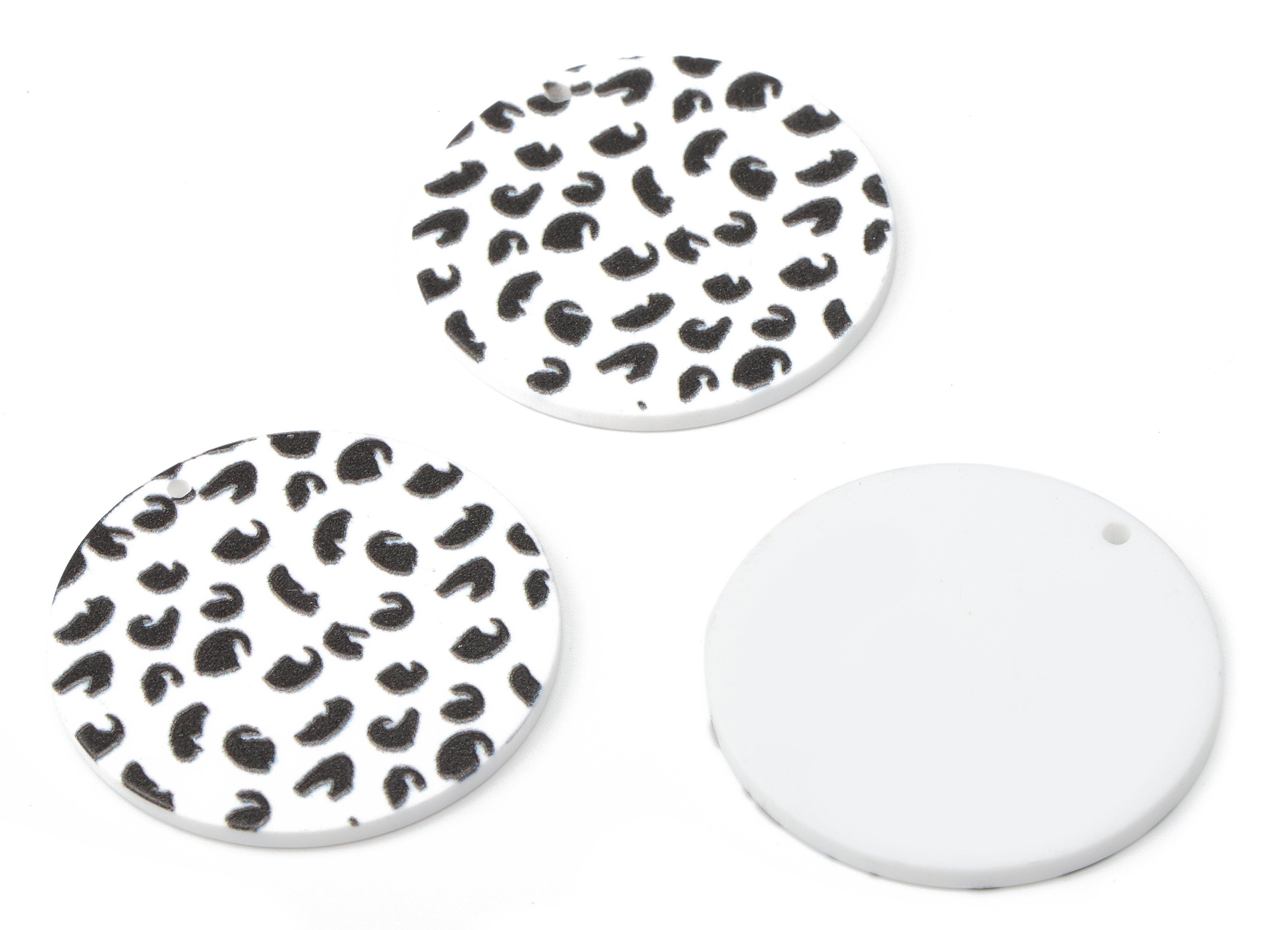 Acrylic Animal Print Earring Charms - Acrylic Round Leopard Pendent Charm - Black and White Circle Charm - 34.83x34.83x2.36mm - AC2518D - DOMEDBAZAAR
