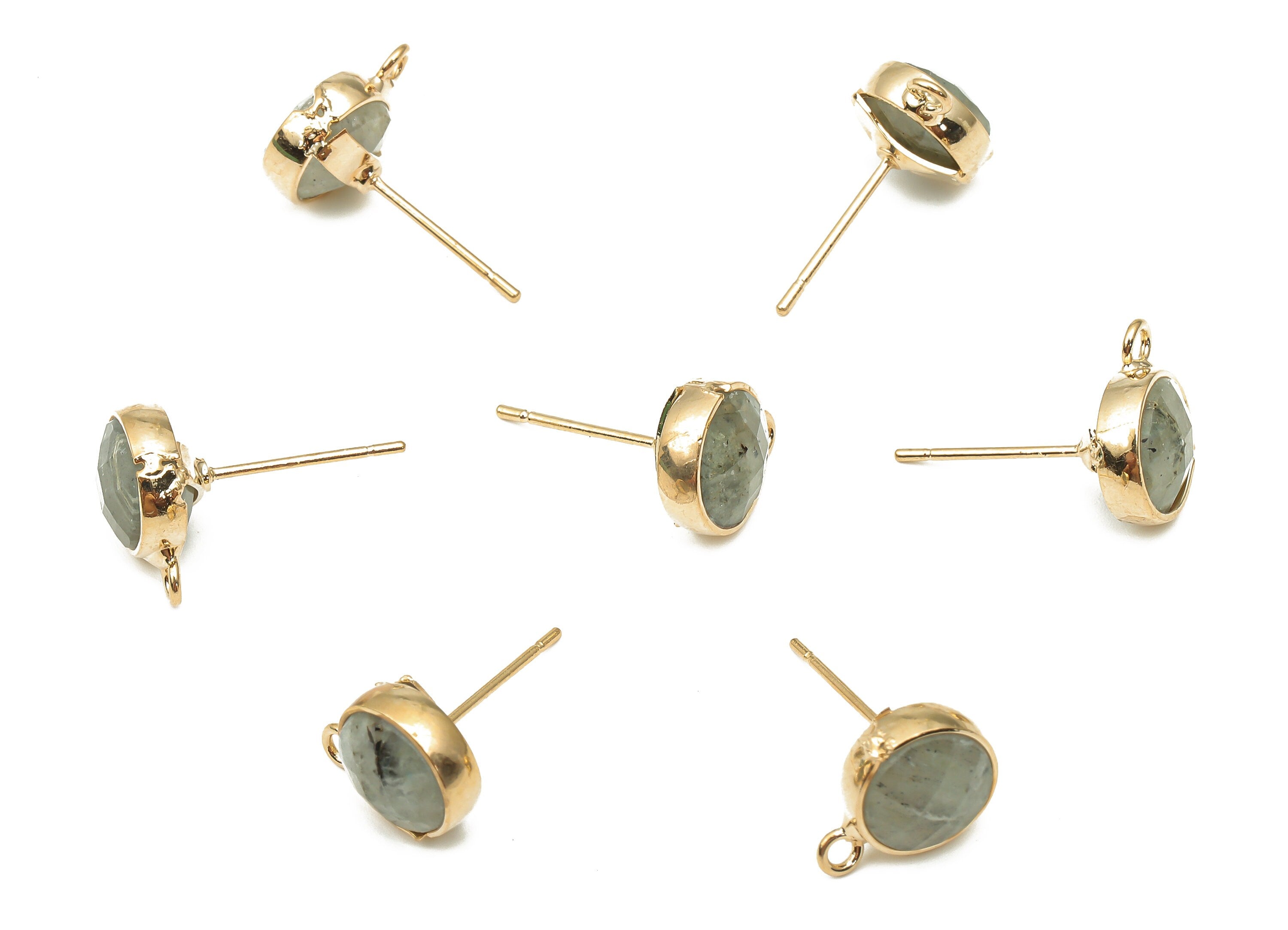 Labradorite Stud Earrings - Gold Tone Plated Brass Post Earrings - Labradorite Jewelry - Jewelry making Supplies -12.52x9.62x5.45mm- NS1862A - DOMEDBAZAAR